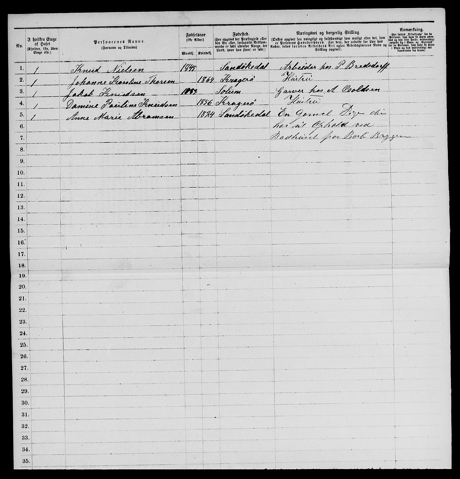 SAKO, 1885 census for 0801 Kragerø, 1885, p. 275