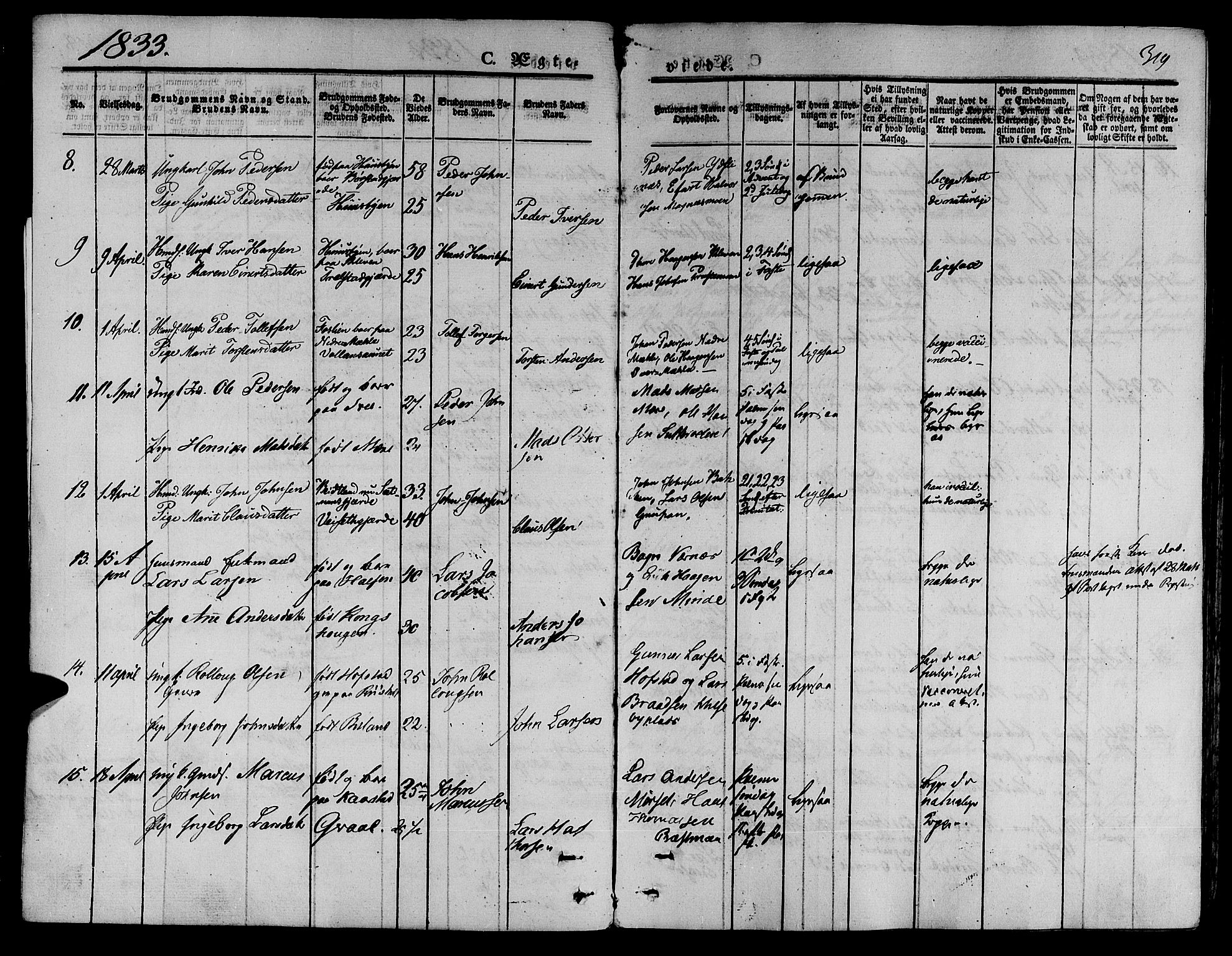 Ministerialprotokoller, klokkerbøker og fødselsregistre - Nord-Trøndelag, SAT/A-1458/709/L0072: Parish register (official) no. 709A12, 1833-1844, p. 319
