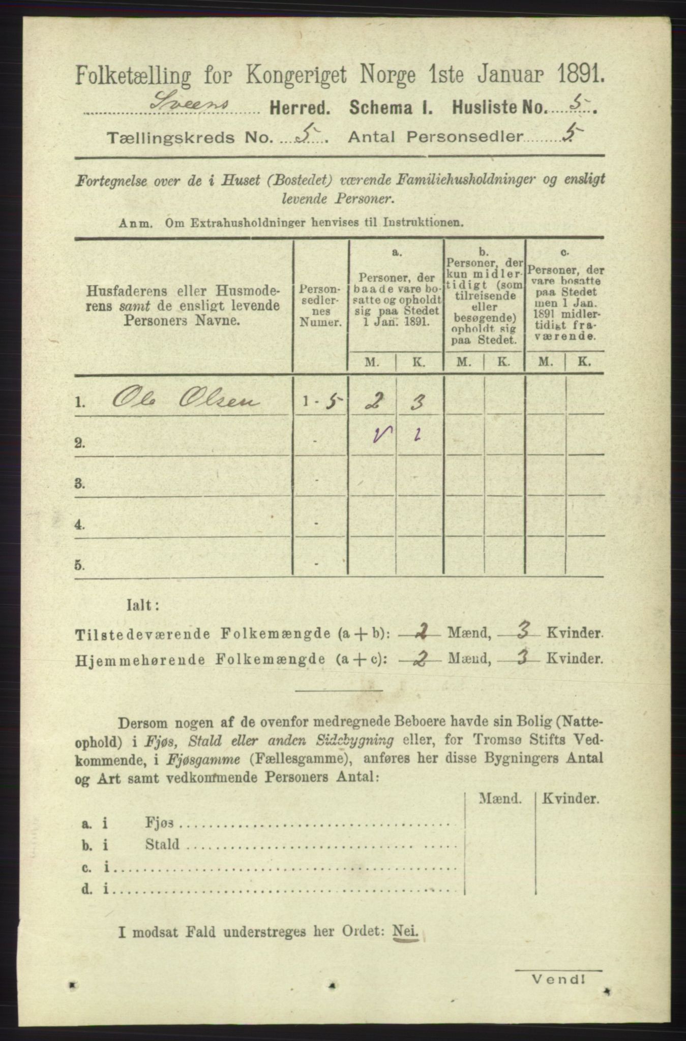 RA, 1891 census for 1216 Sveio, 1891, p. 1415