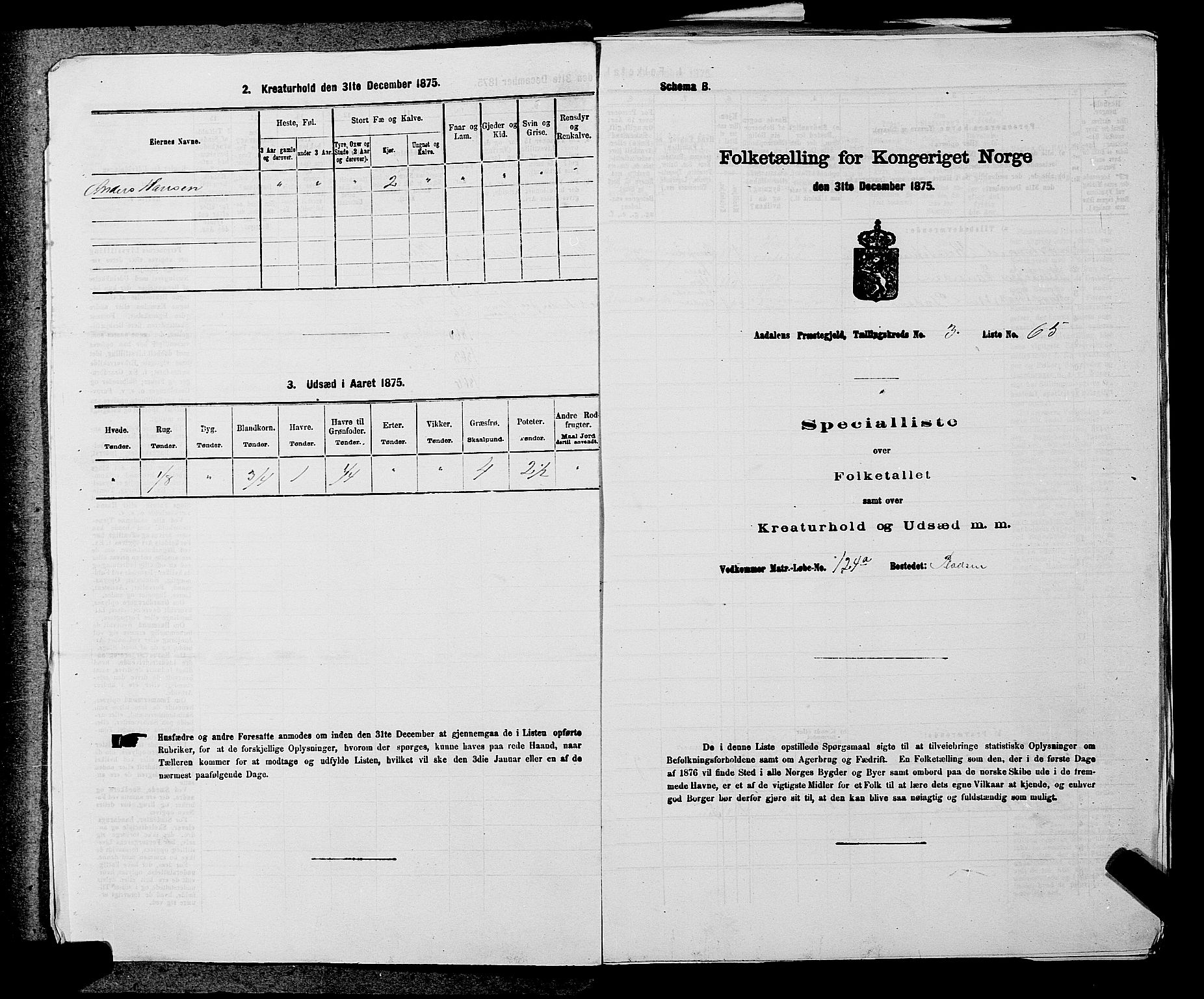 SAKO, 1875 census for 0614P Ådal, 1875, p. 456