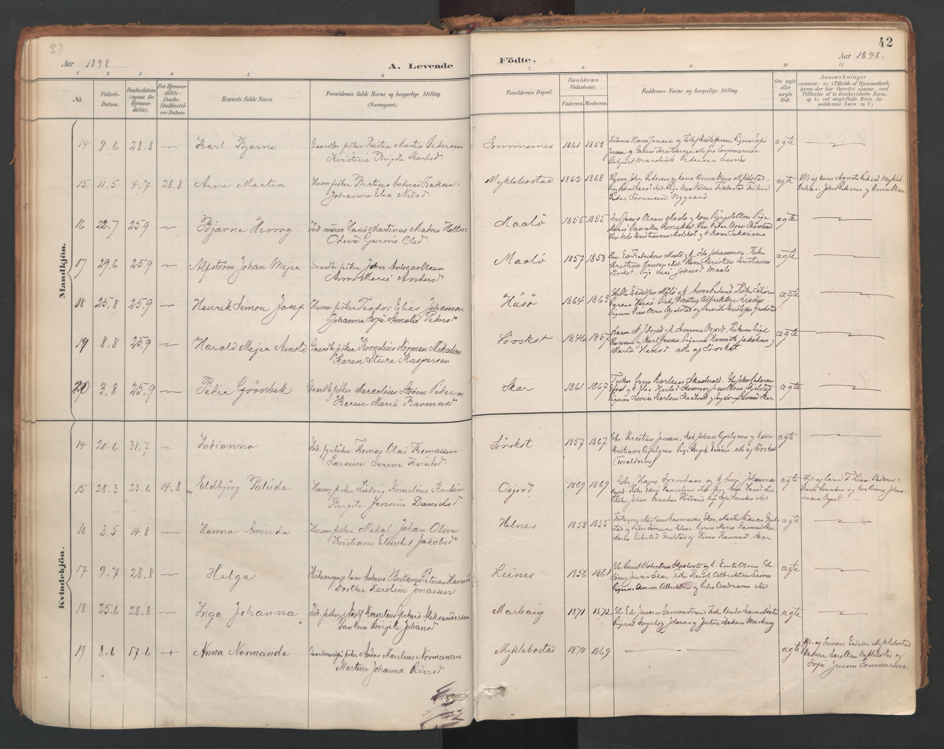 Ministerialprotokoller, klokkerbøker og fødselsregistre - Nordland, AV/SAT-A-1459/857/L0822: Parish register (official) no. 857A02, 1890-1917, p. 42