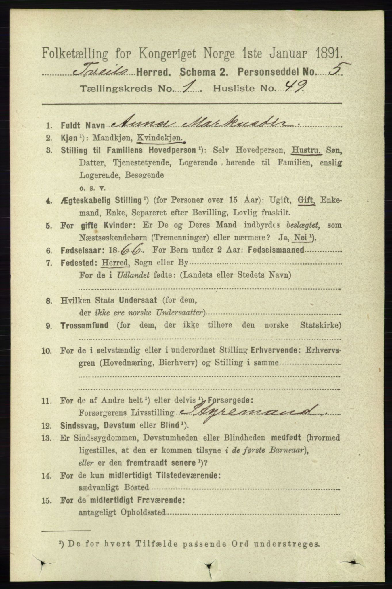 RA, 1891 census for 1013 Tveit, 1891, p. 324