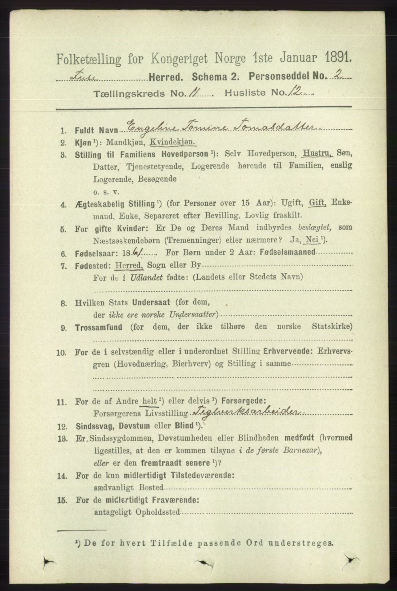 RA, 1891 census for 1241 Fusa, 1891, p. 2177