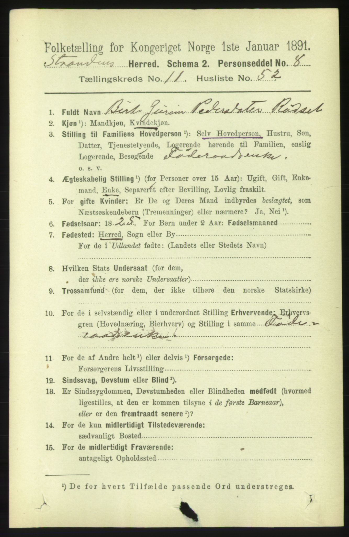 RA, 1891 census for 1525 Stranda, 1891, p. 2564