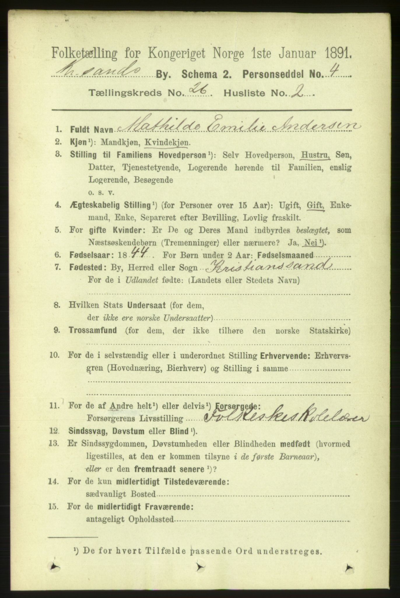 RA, 1891 census for 1001 Kristiansand, 1891, p. 8893