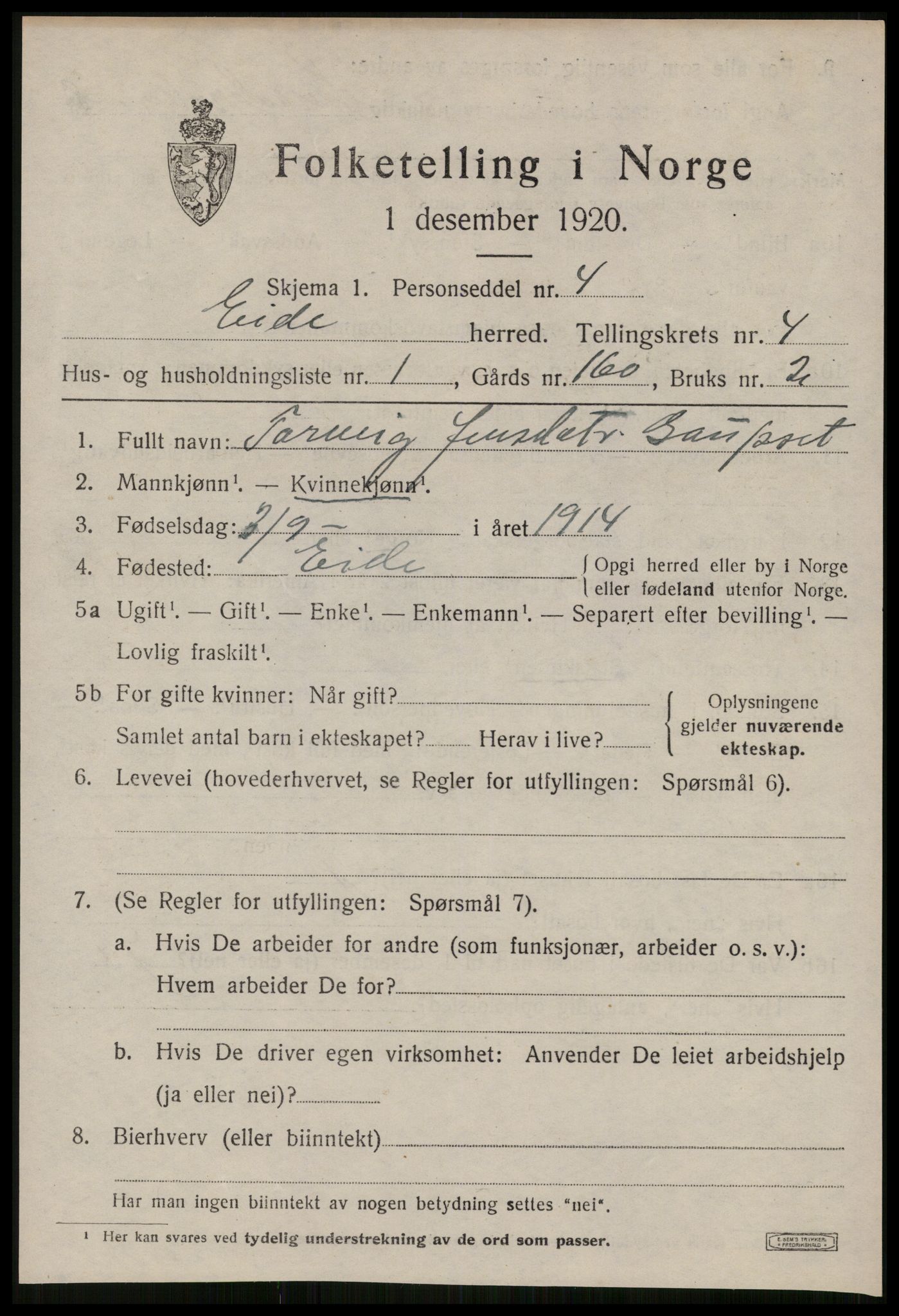 SAT, 1920 census for Eid (MR), 1920, p. 1920