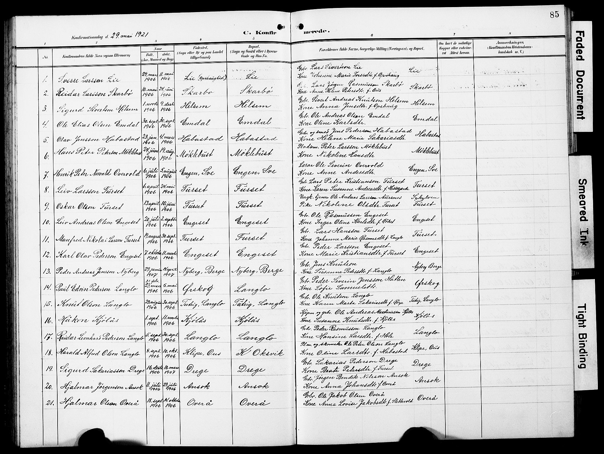 Ministerialprotokoller, klokkerbøker og fødselsregistre - Møre og Romsdal, AV/SAT-A-1454/520/L0293: Parish register (copy) no. 520C05, 1902-1923, p. 85