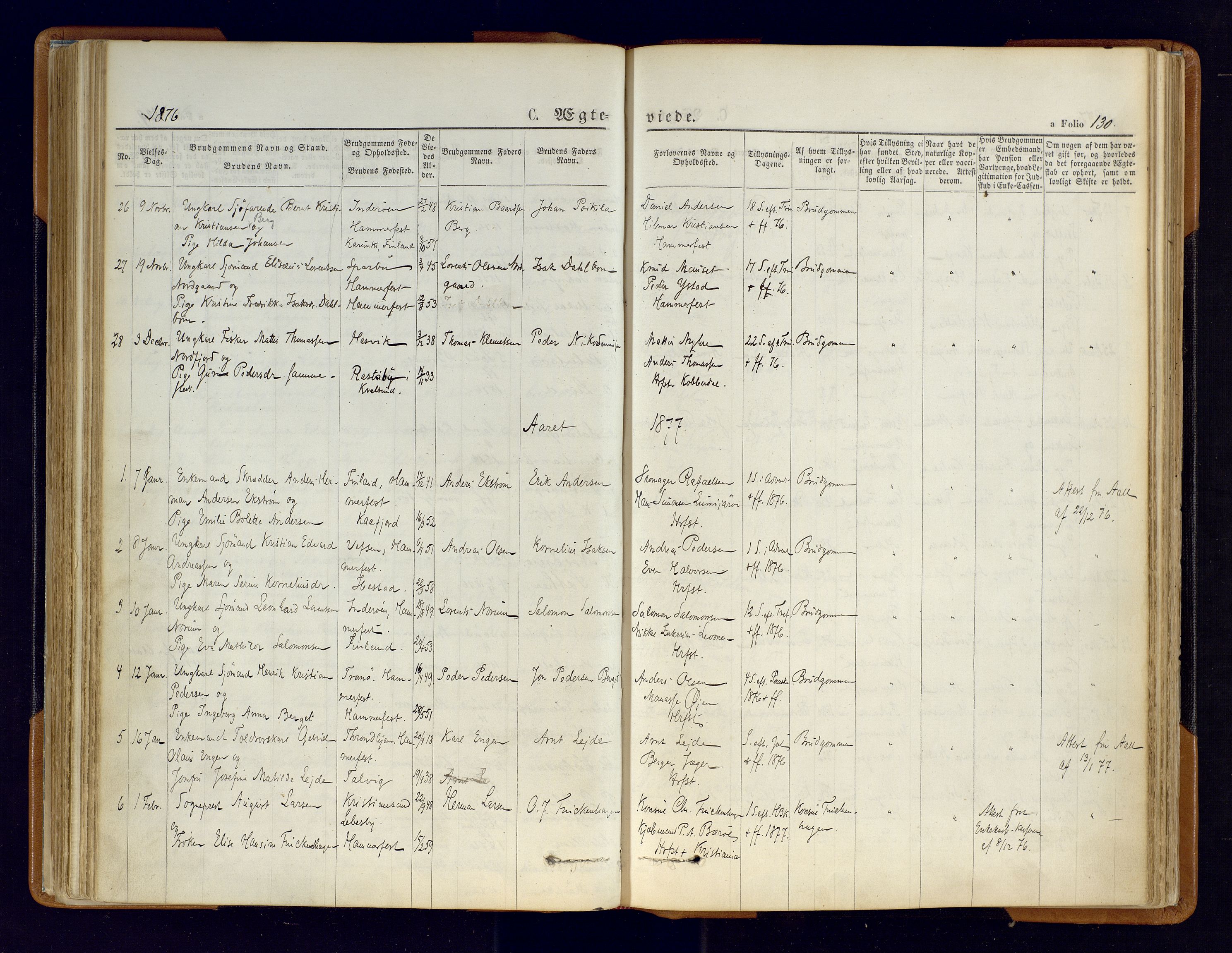 Hammerfest sokneprestkontor, SATØ/S-1347/H/Ha/L0006.kirke: Parish register (official) no. 6, 1869-1877, p. 130