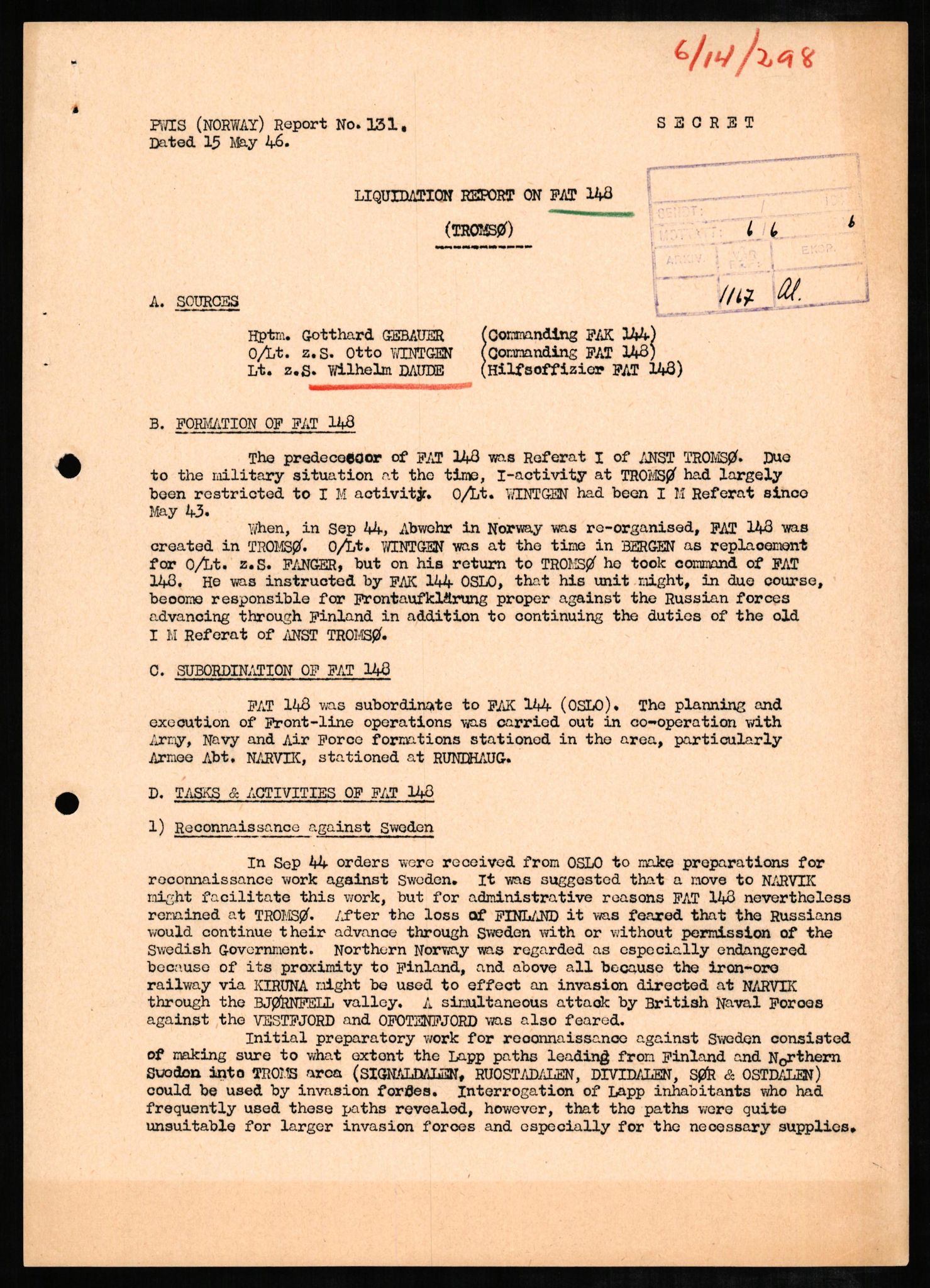 Forsvaret, Forsvarets overkommando II, AV/RA-RAFA-3915/D/Db/L0005: CI Questionaires. Tyske okkupasjonsstyrker i Norge. Tyskere., 1945-1946, p. 365