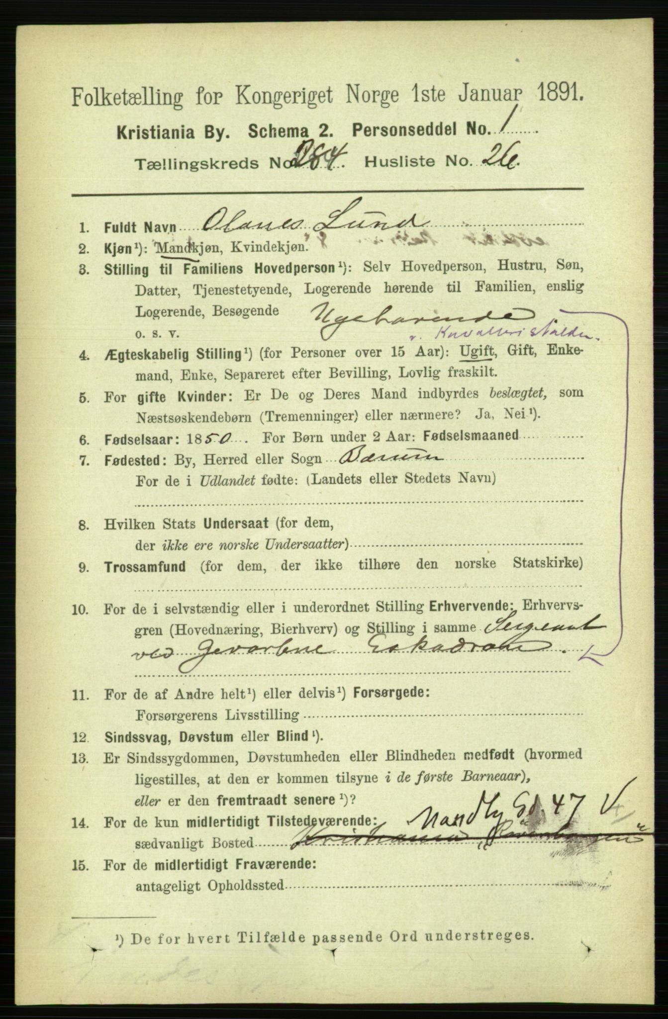 RA, 1891 census for 0301 Kristiania, 1891, p. 174123