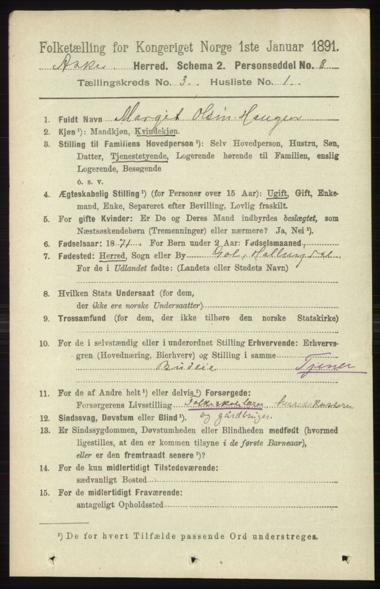 RA, 1891 census for 0220 Asker, 1891, p. 1988