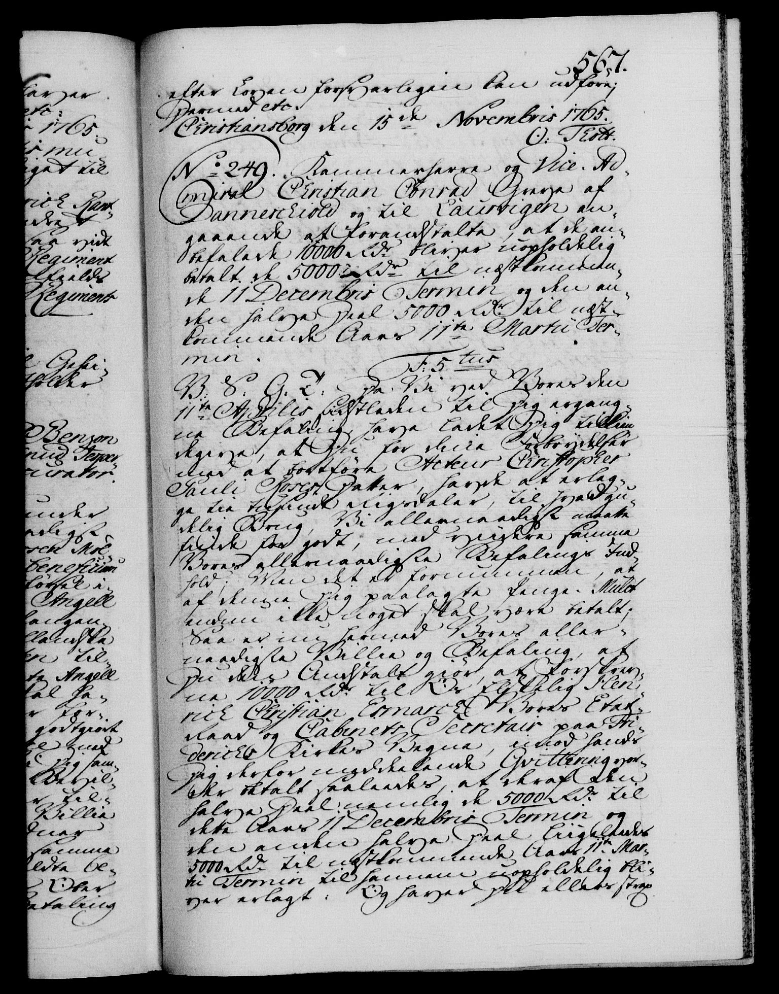 Danske Kanselli 1572-1799, AV/RA-EA-3023/F/Fc/Fca/Fcab/L0037: Norske tegnelser, 1762-1766, p. 567a