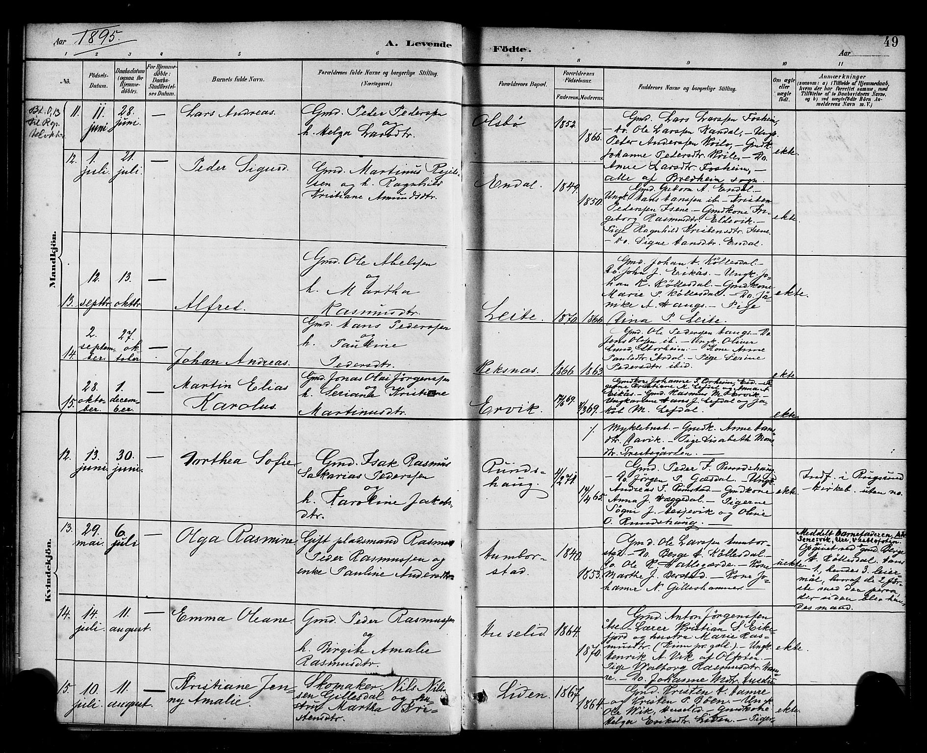 Davik sokneprestembete, AV/SAB-A-79701/H/Haa/Haab/L0001: Parish register (official) no. B 1, 1882-1900, p. 49