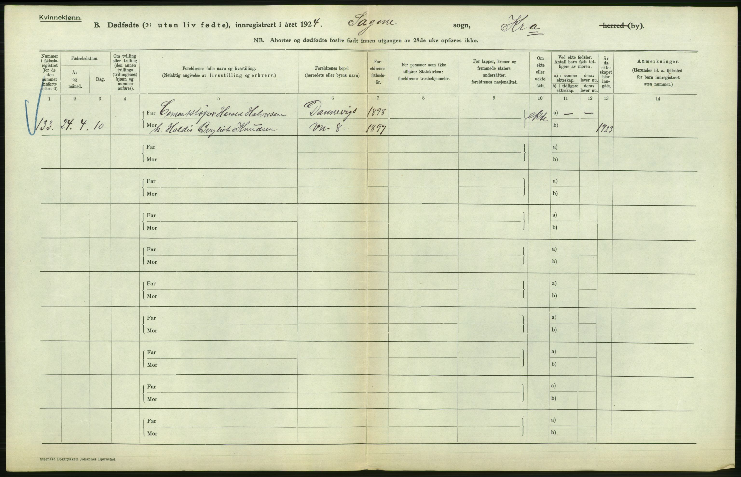 Statistisk sentralbyrå, Sosiodemografiske emner, Befolkning, AV/RA-S-2228/D/Df/Dfc/Dfcd/L0009: Kristiania: Døde kvinner, dødfødte, 1924, p. 708