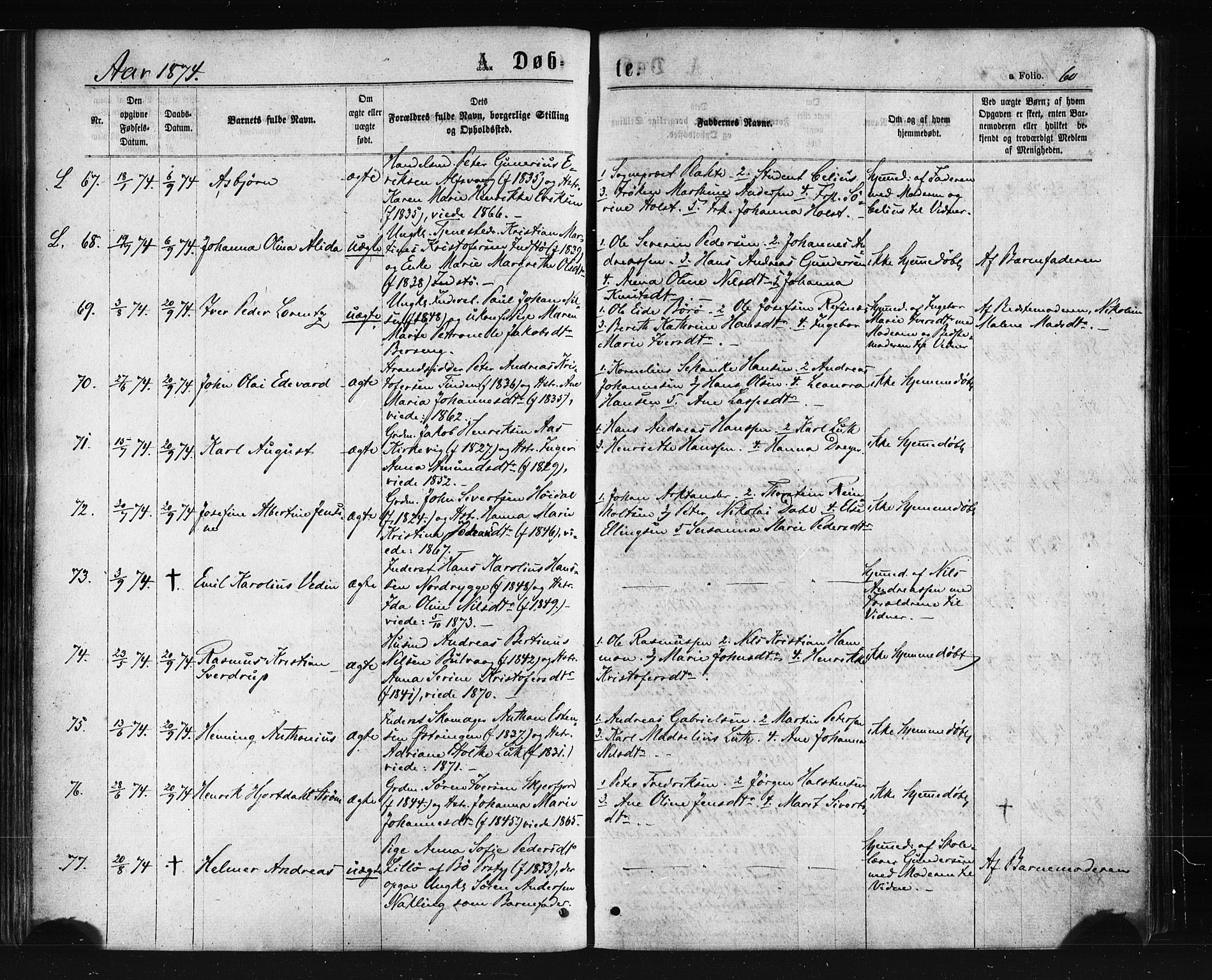 Ministerialprotokoller, klokkerbøker og fødselsregistre - Nordland, AV/SAT-A-1459/893/L1334: Parish register (official) no. 893A07, 1867-1877, p. 60