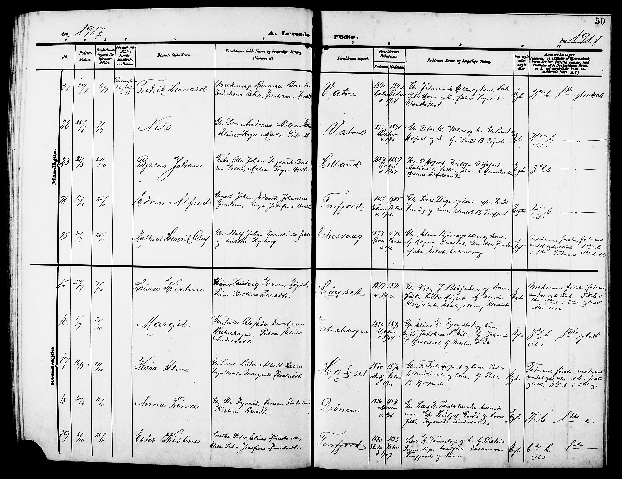 Ministerialprotokoller, klokkerbøker og fødselsregistre - Møre og Romsdal, AV/SAT-A-1454/525/L0377: Parish register (copy) no. 525C03, 1903-1917, p. 50