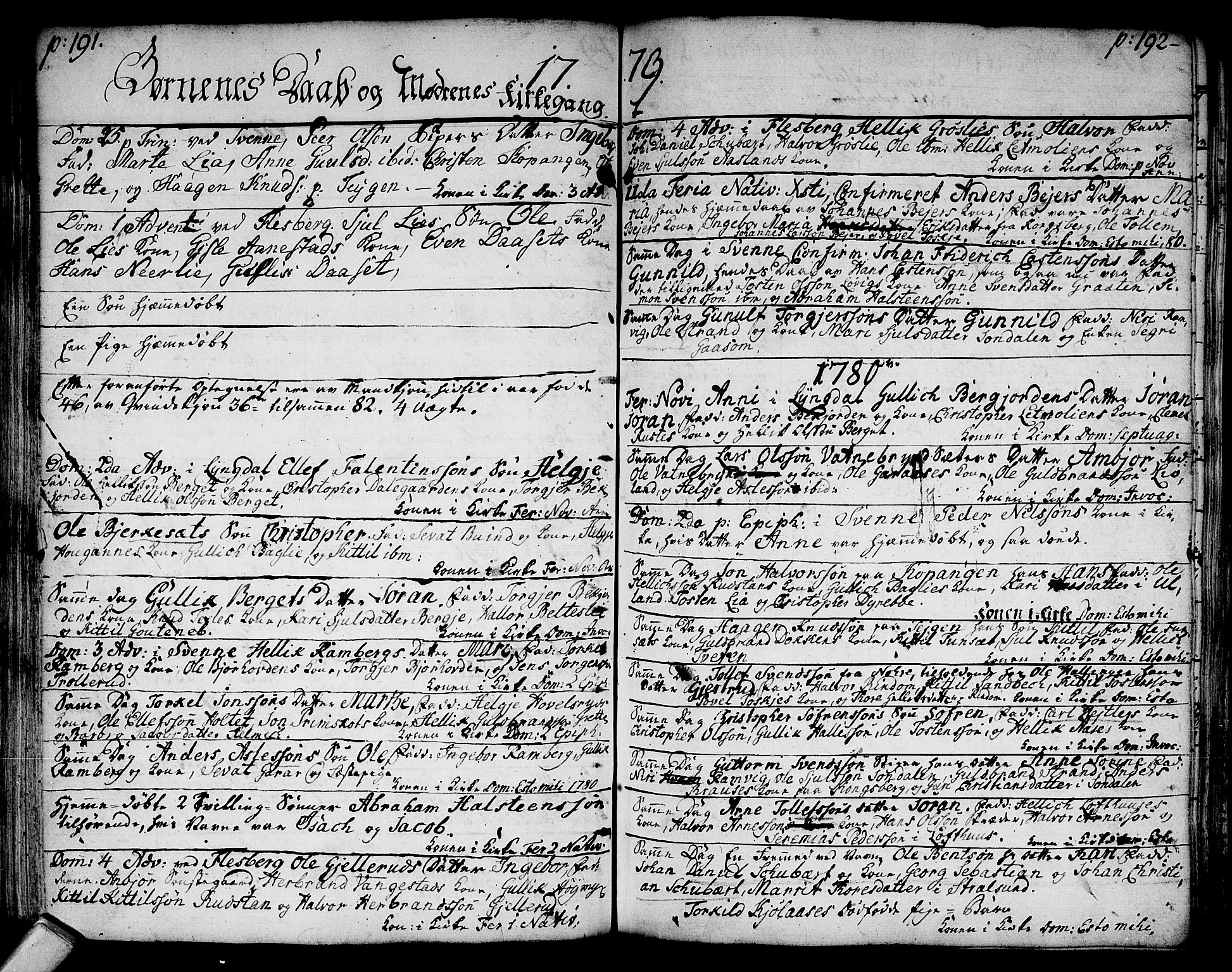 Flesberg kirkebøker, SAKO/A-18/F/Fa/L0003: Parish register (official) no. I 3, 1748-1790, p. 191-192