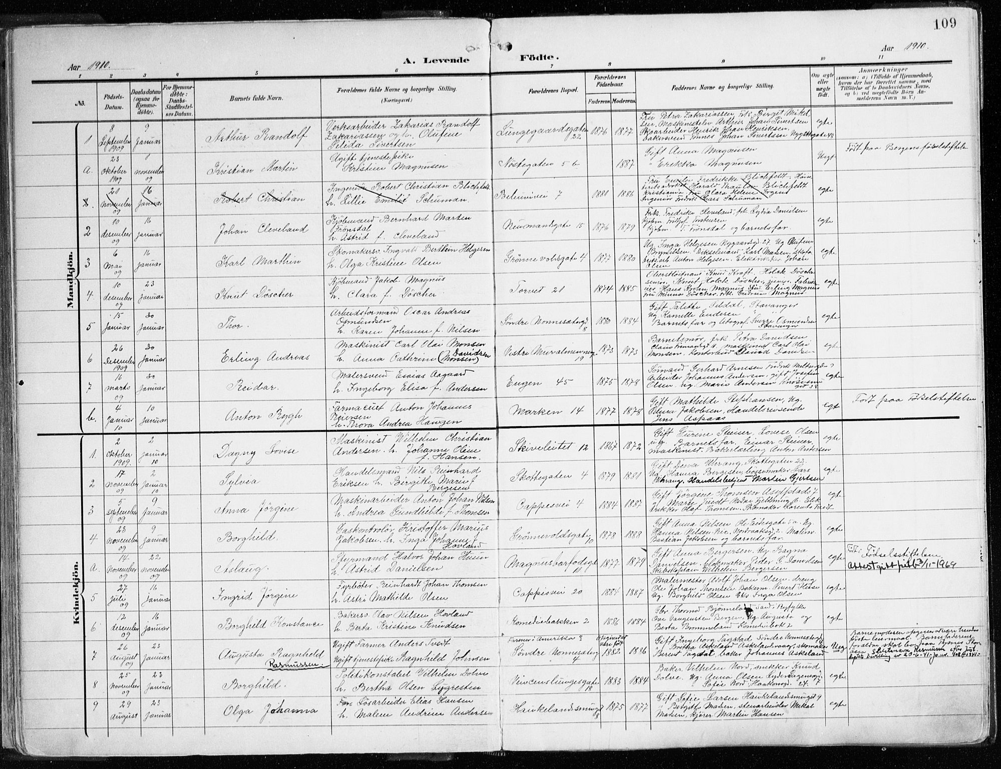 Domkirken sokneprestembete, SAB/A-74801/H/Haa/L0025: Parish register (official) no. B 8, 1903-1925, p. 109