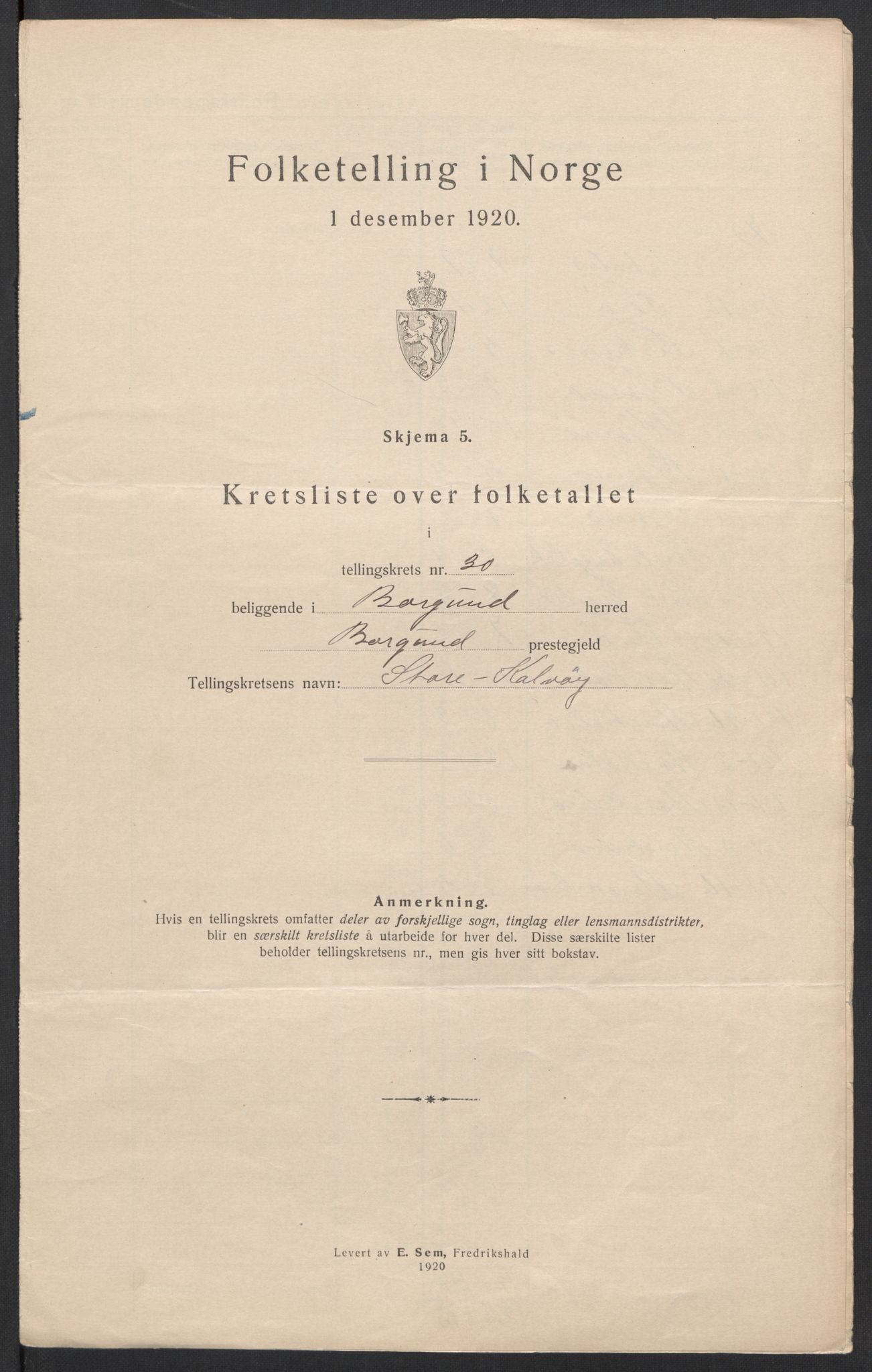 SAT, 1920 census for Borgund, 1920, p. 95