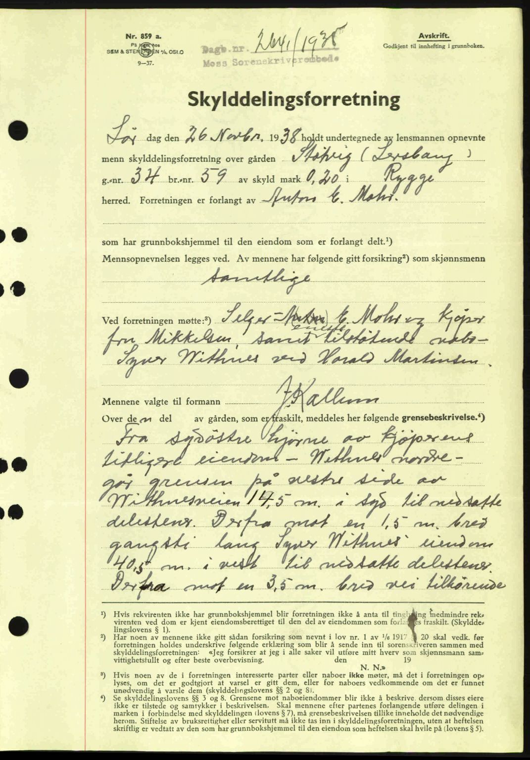 Moss sorenskriveri, SAO/A-10168: Mortgage book no. A5, 1938-1939, Diary no: : 2641/1938