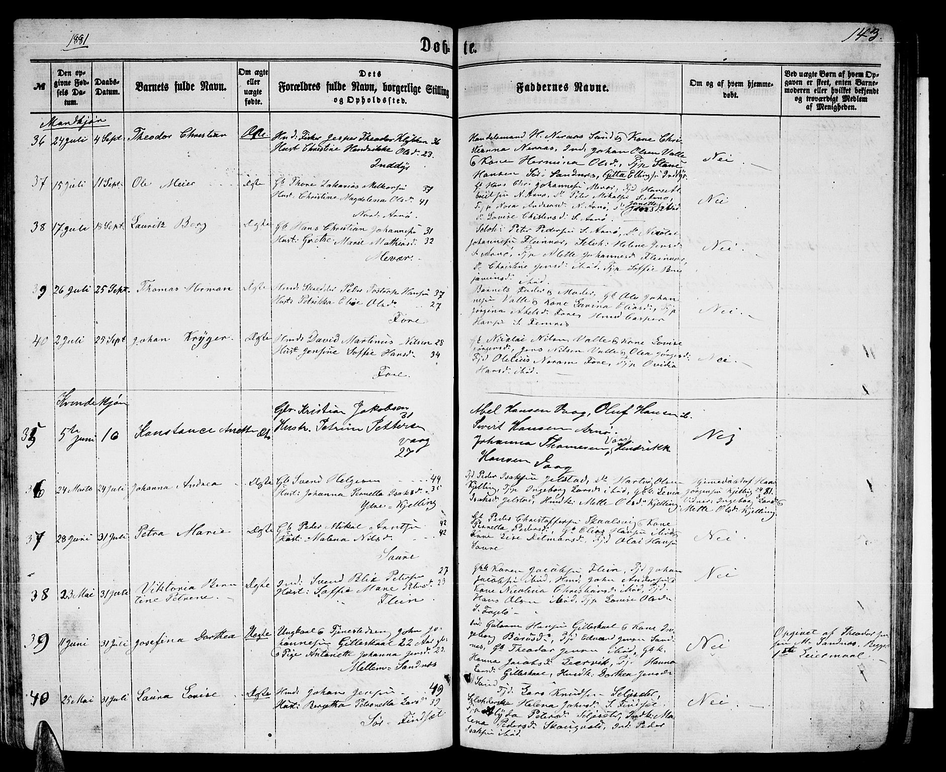 Ministerialprotokoller, klokkerbøker og fødselsregistre - Nordland, AV/SAT-A-1459/805/L0107: Parish register (copy) no. 805C03, 1862-1885, p. 143