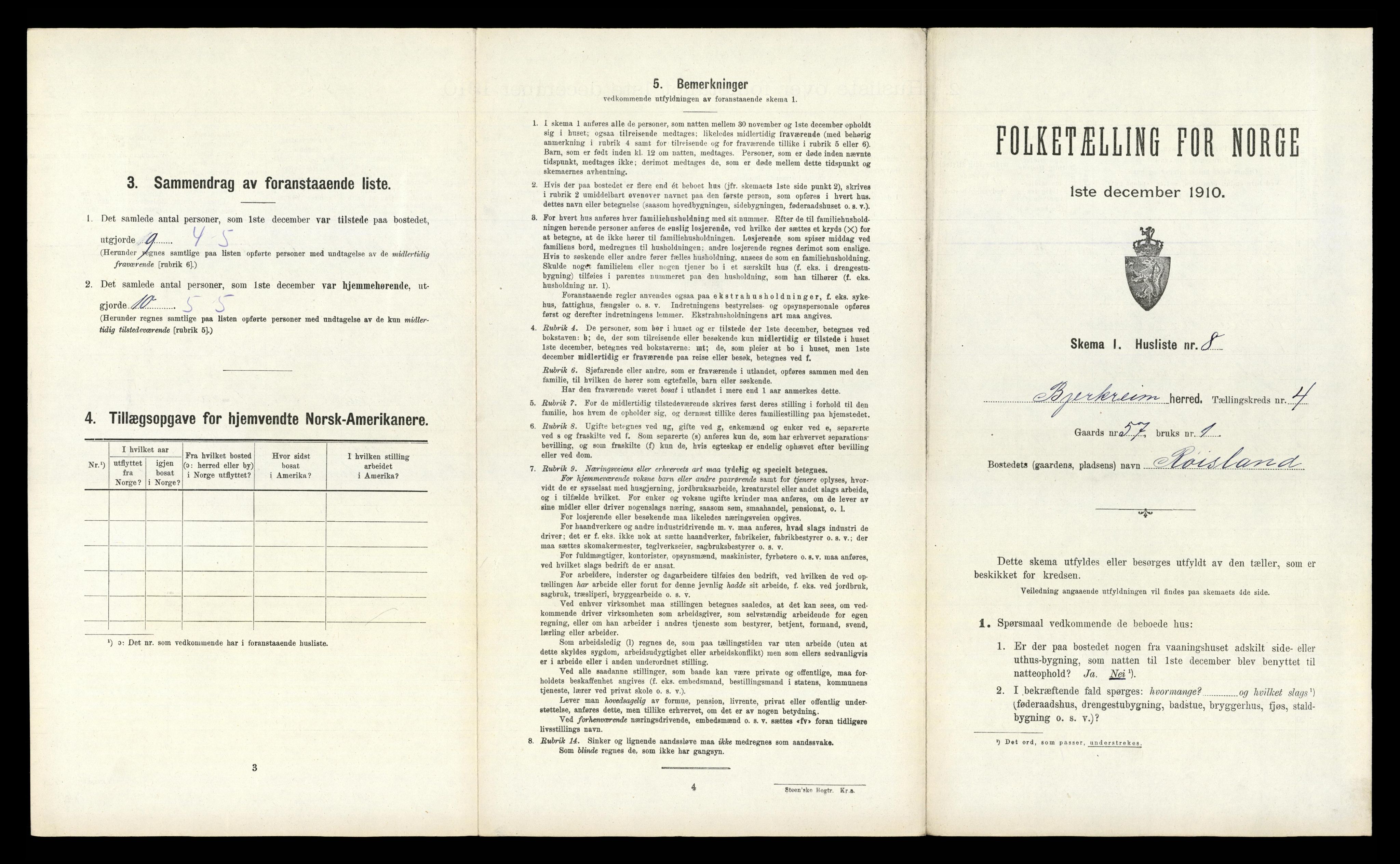 RA, 1910 census for Bjerkreim, 1910, p. 244