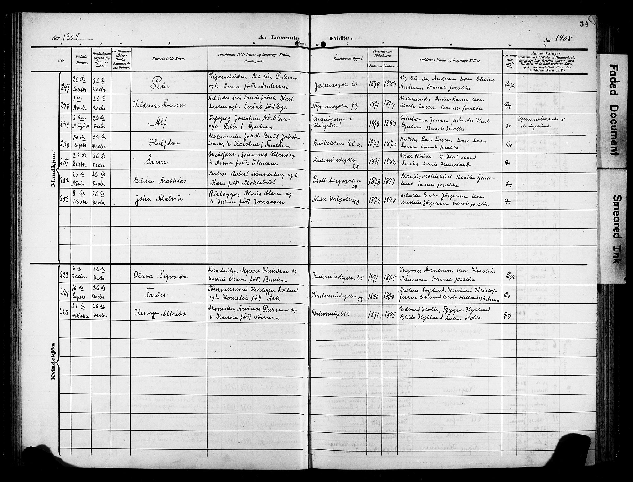 St. Johannes sokneprestkontor, AV/SAST-A-101814/001/30/30BB/L0006: Parish register (copy) no. B 6, 1907-1917, p. 34