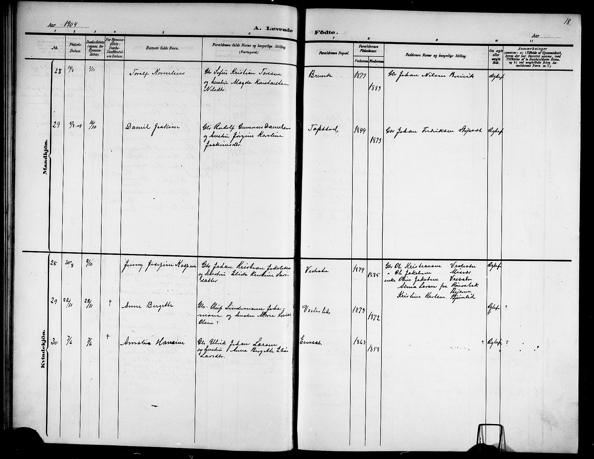 Ministerialprotokoller, klokkerbøker og fødselsregistre - Nordland, AV/SAT-A-1459/852/L0756: Parish register (copy) no. 852C07, 1902-1916, p. 18