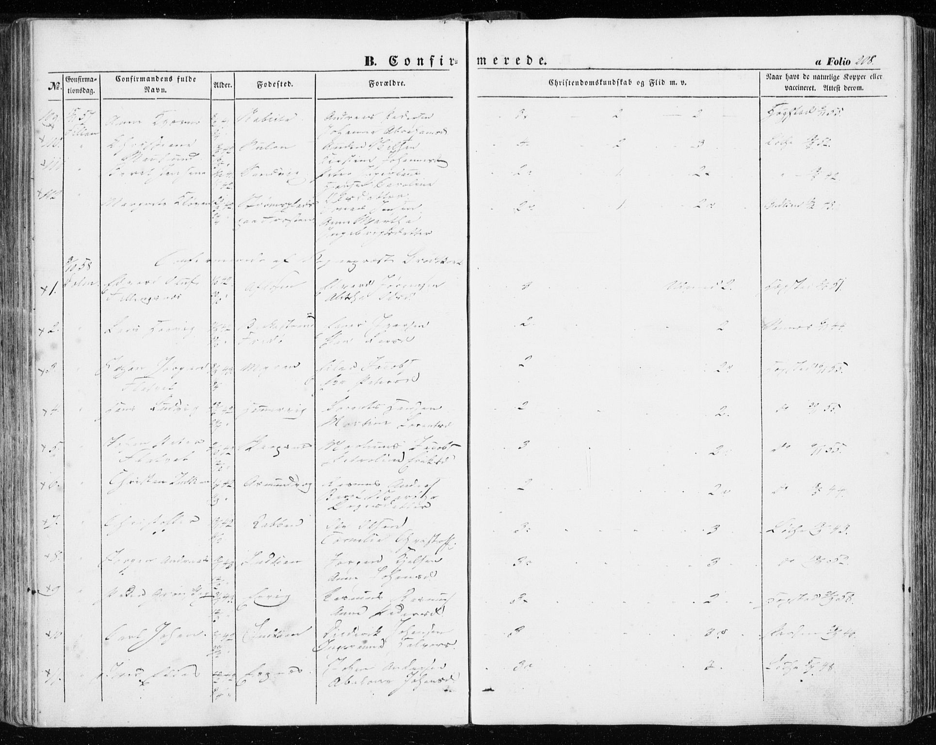 Ministerialprotokoller, klokkerbøker og fødselsregistre - Sør-Trøndelag, SAT/A-1456/634/L0530: Parish register (official) no. 634A06, 1852-1860, p. 208