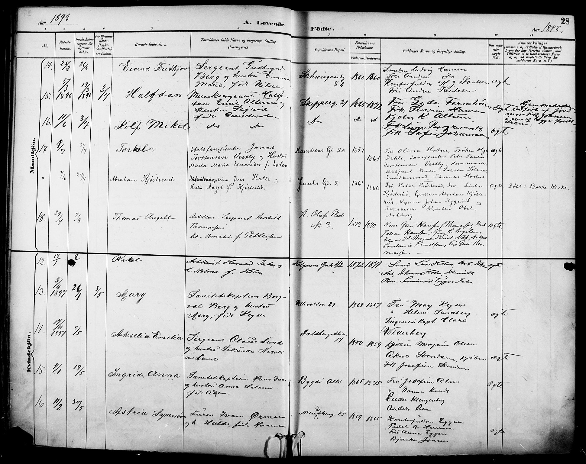 Garnisonsmenigheten Kirkebøker, AV/SAO-A-10846/F/Fa/L0013: Parish register (official) no. 13, 1894-1904, p. 28