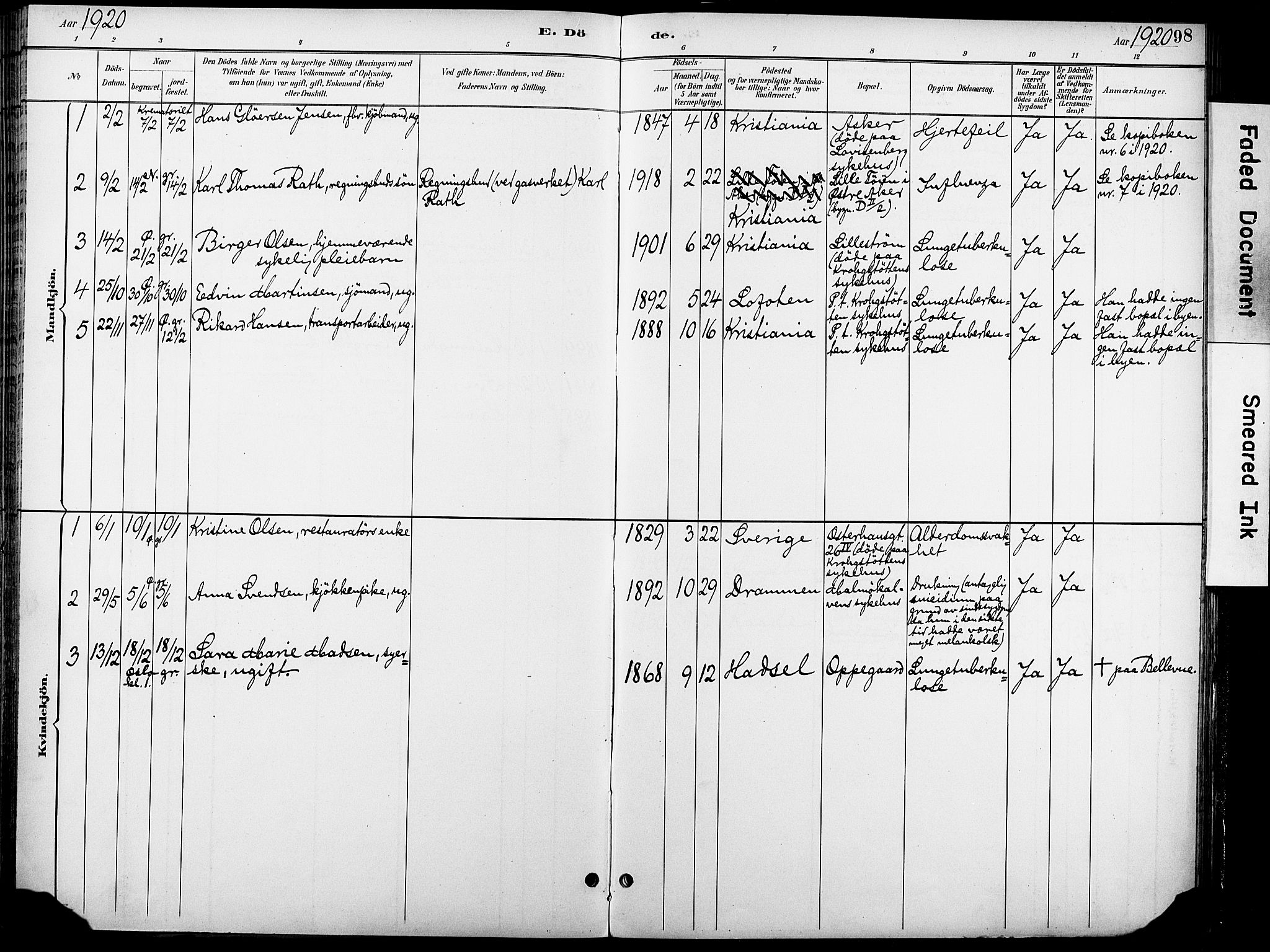 Krohgstøtten sykehusprest Kirkebøker, SAO/A-10854/F/Fa/L0003: Parish register (official) no. 3, 1890-1935, p. 98
