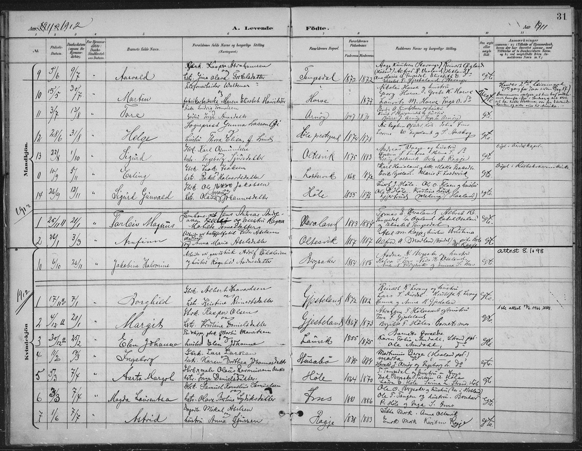 Høgsfjord sokneprestkontor, AV/SAST-A-101624/H/Ha/Haa/L0008: Parish register (official) no. A 8, 1898-1920, p. 31