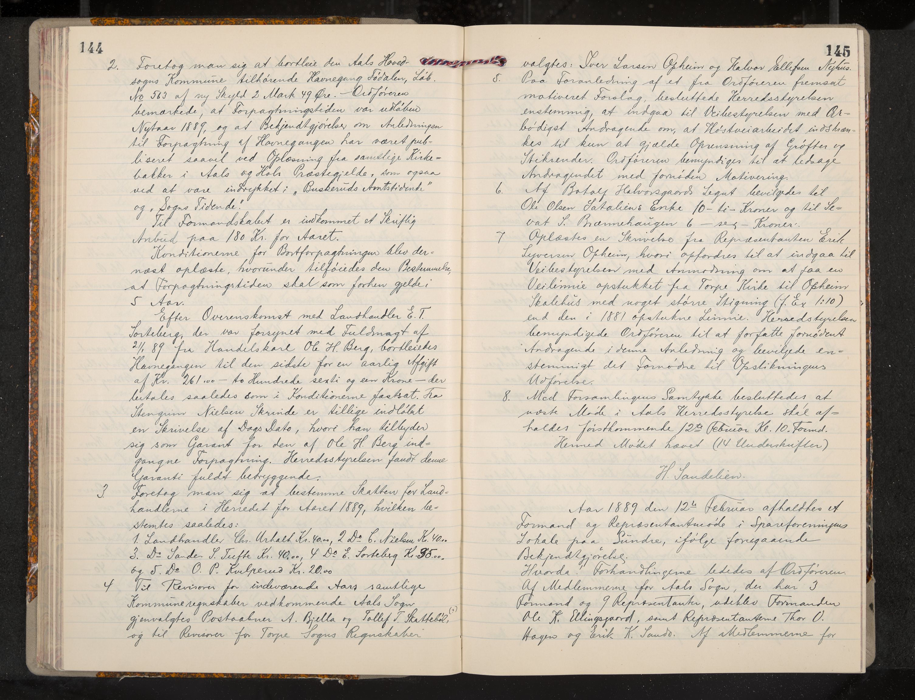 Ål formannskap og sentraladministrasjon, IKAK/0619021/A/Aa/L0004: Utskrift av møtebok, 1881-1901, p. 144-145