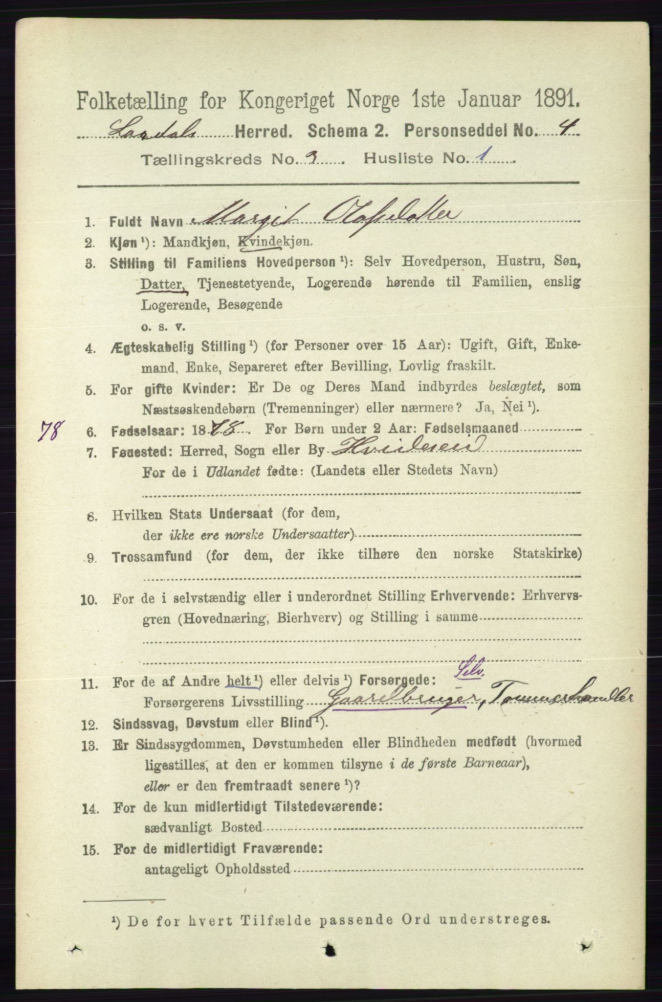 RA, 1891 census for 0833 Lårdal, 1891, p. 801