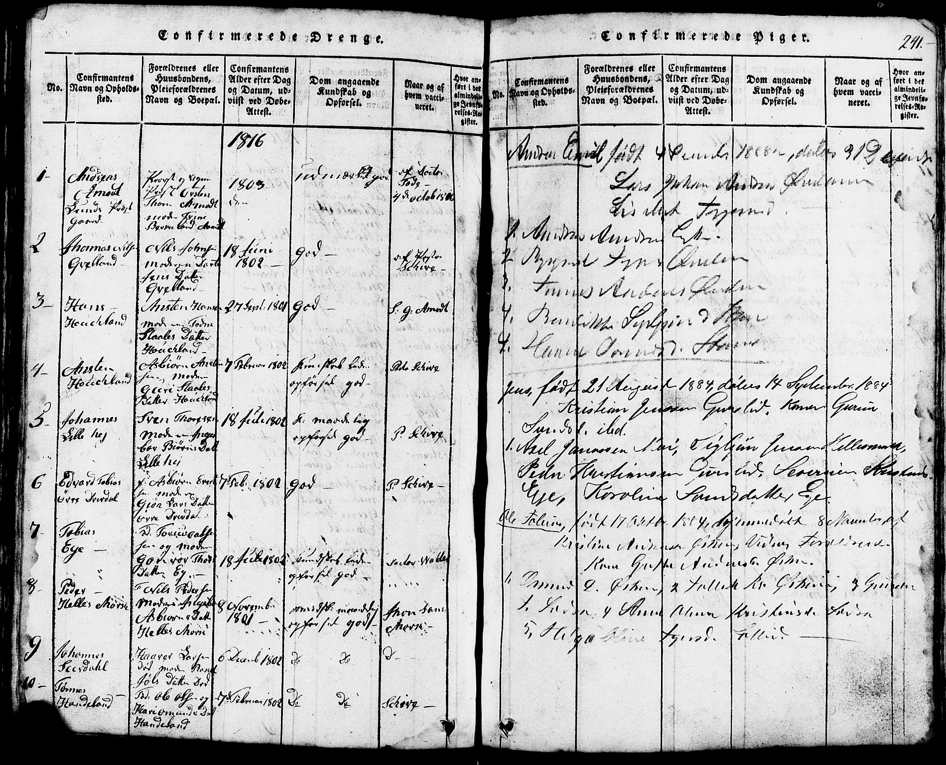 Lund sokneprestkontor, AV/SAST-A-101809/S07/L0002: Parish register (copy) no. B 2, 1816-1832, p. 241