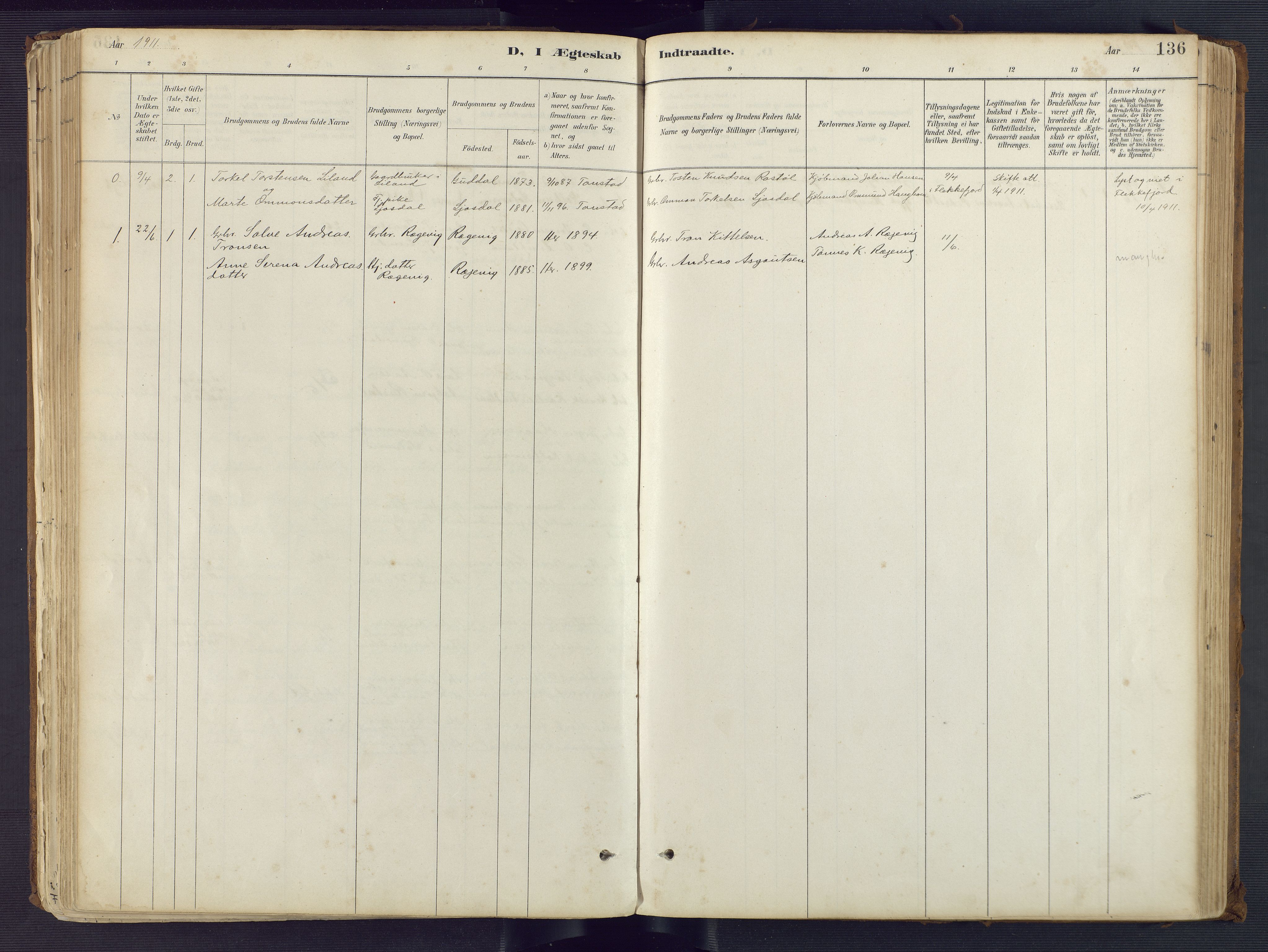 Sirdal sokneprestkontor, SAK/1111-0036/F/Fa/Fab/L0004: Parish register (official) no. A 4, 1887-1919, p. 136