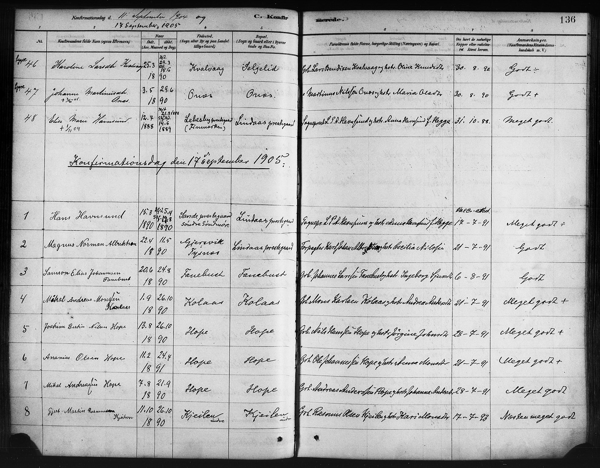 Lindås Sokneprestembete, AV/SAB-A-76701/H/Haa/Haaa/L0019: Parish register (official) no. A 19, 1878-1912, p. 136