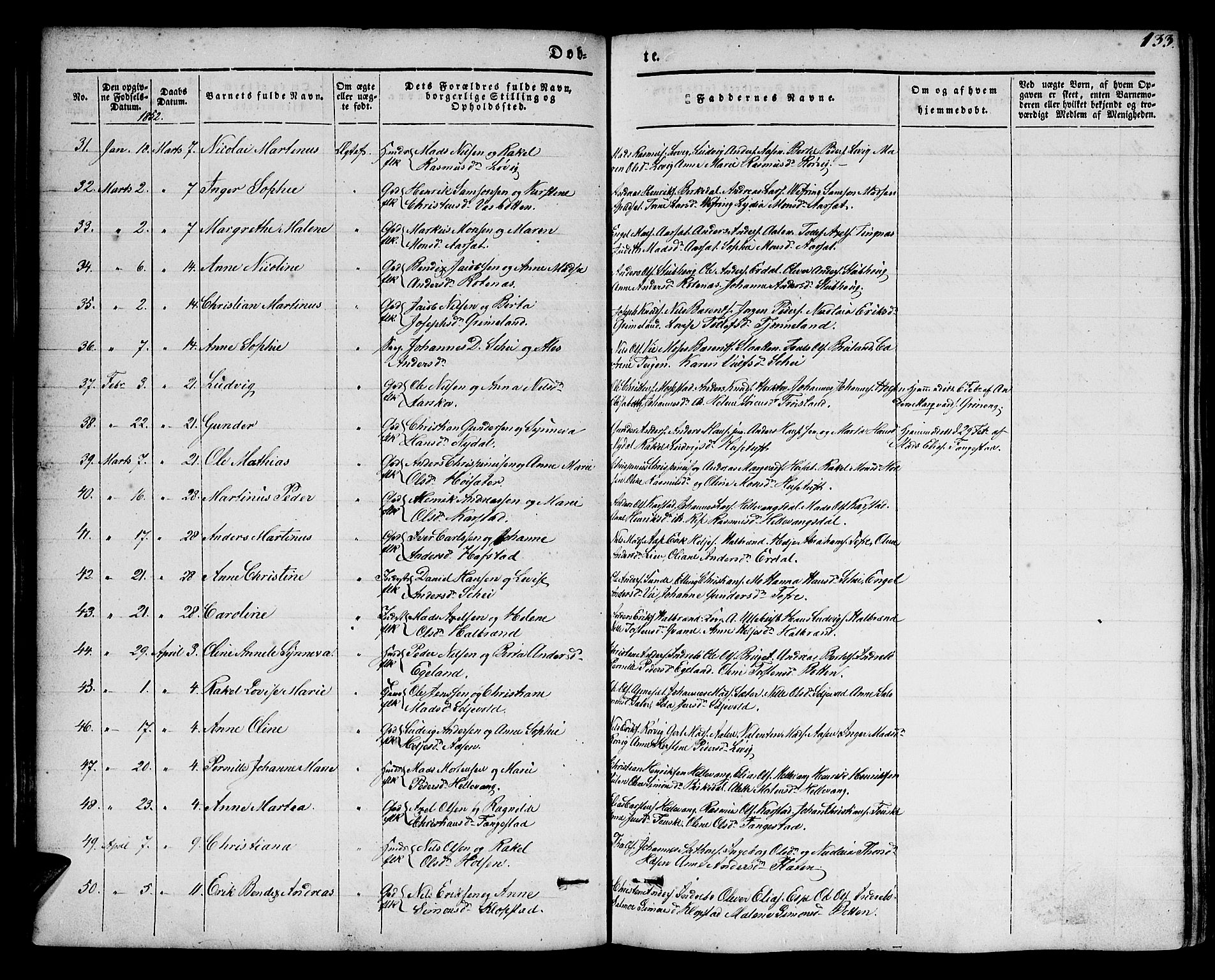 Førde sokneprestembete, AV/SAB-A-79901/H/Haa/Haaa/L0007: Parish register (official) no. A 7, 1843-1860, p. 133