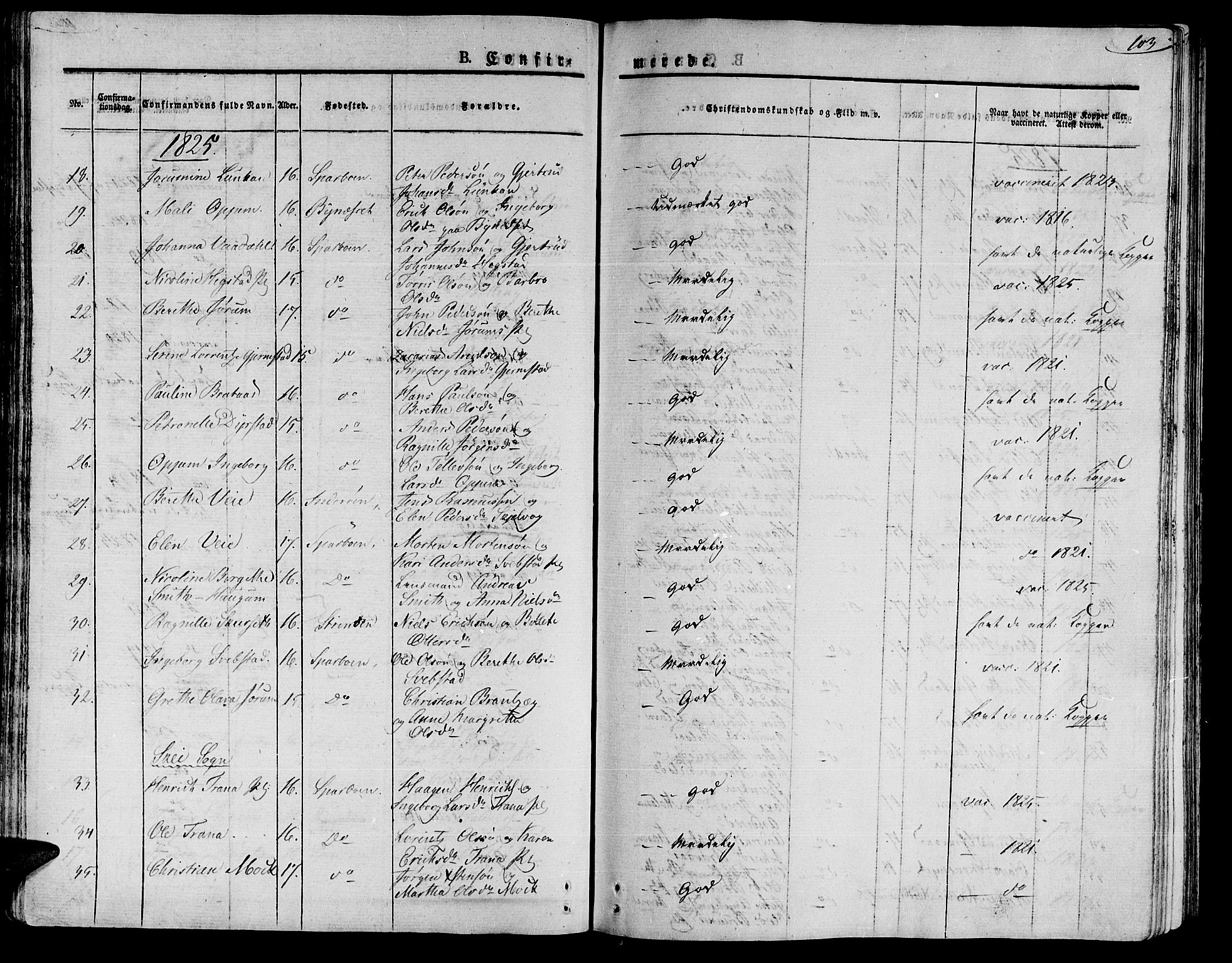 Ministerialprotokoller, klokkerbøker og fødselsregistre - Nord-Trøndelag, SAT/A-1458/735/L0336: Parish register (official) no. 735A05 /1, 1825-1835, p. 103