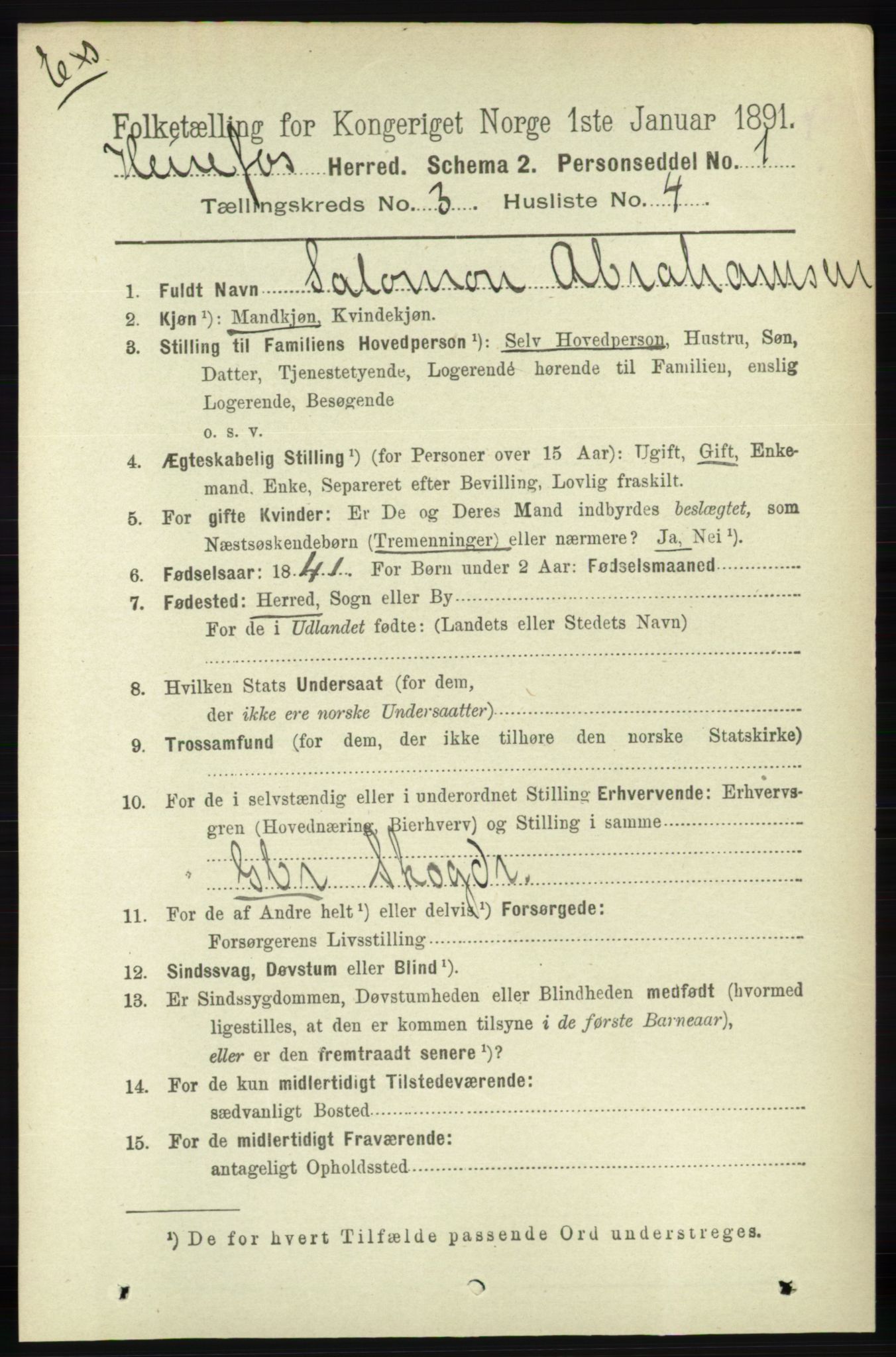 RA, Census 1891 for Nedenes amt: Gjenparter av personsedler for beslektede ektefeller, menn, 1891, p. 420