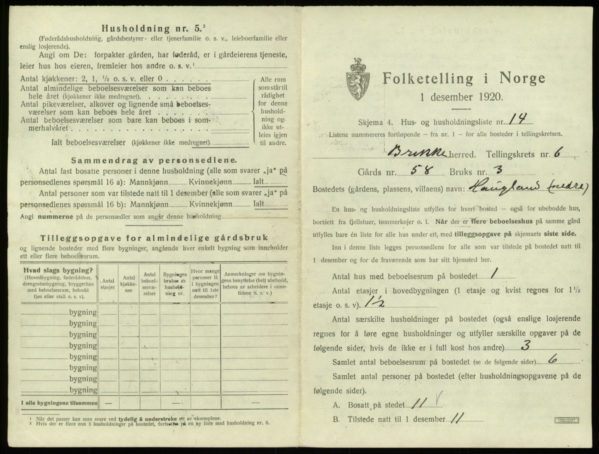 SAB, 1920 census for Brekke, 1920, p. 196