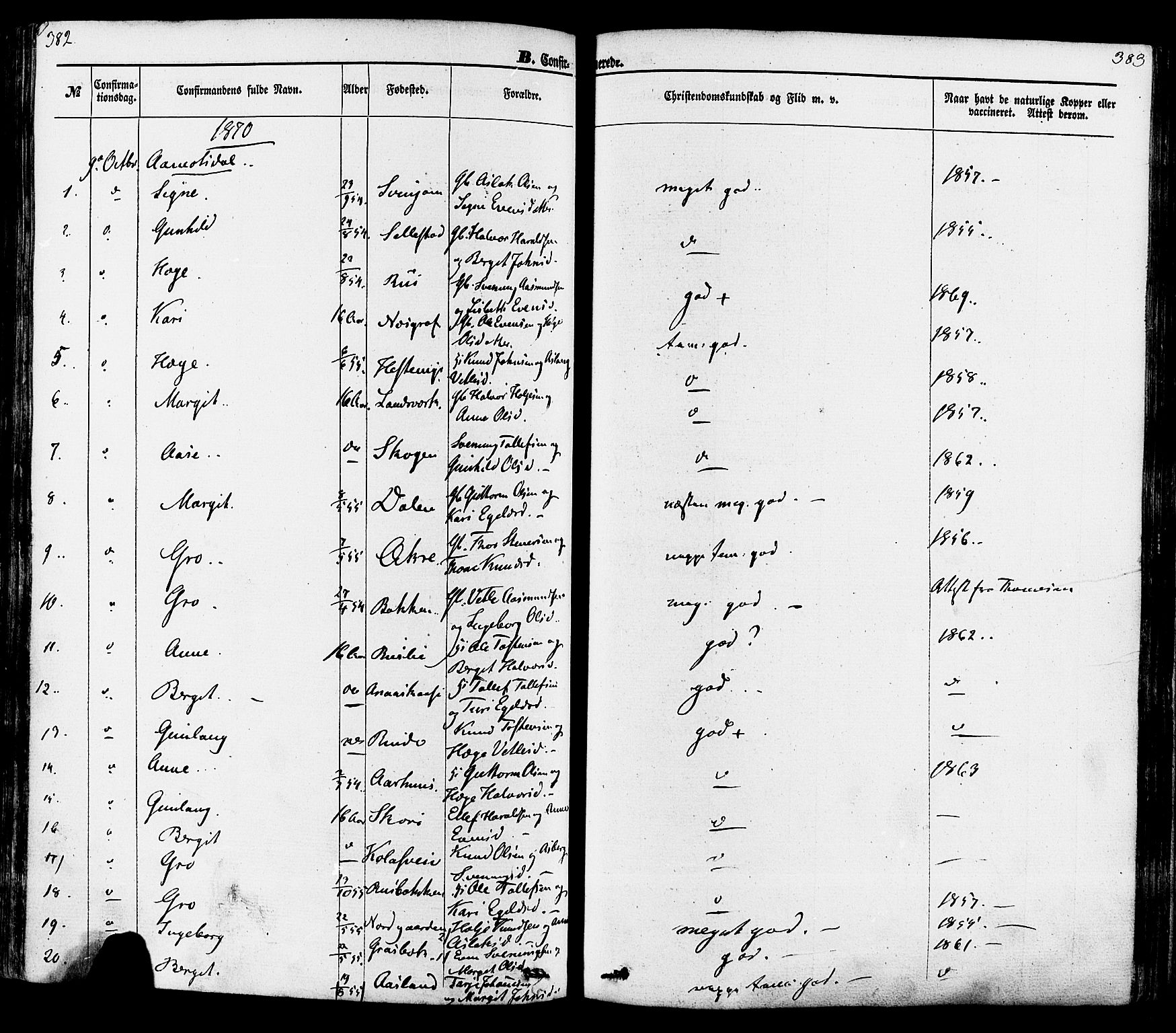 Seljord kirkebøker, SAKO/A-20/F/Fa/L0013: Parish register (official) no. I 13, 1866-1876, p. 382-383