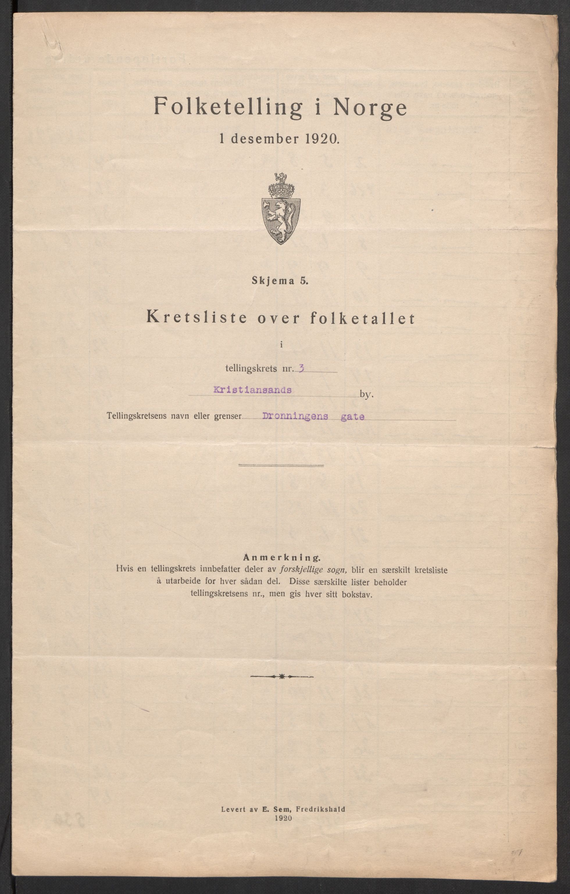 SAK, 1920 census for Kristiansand, 1920, p. 13