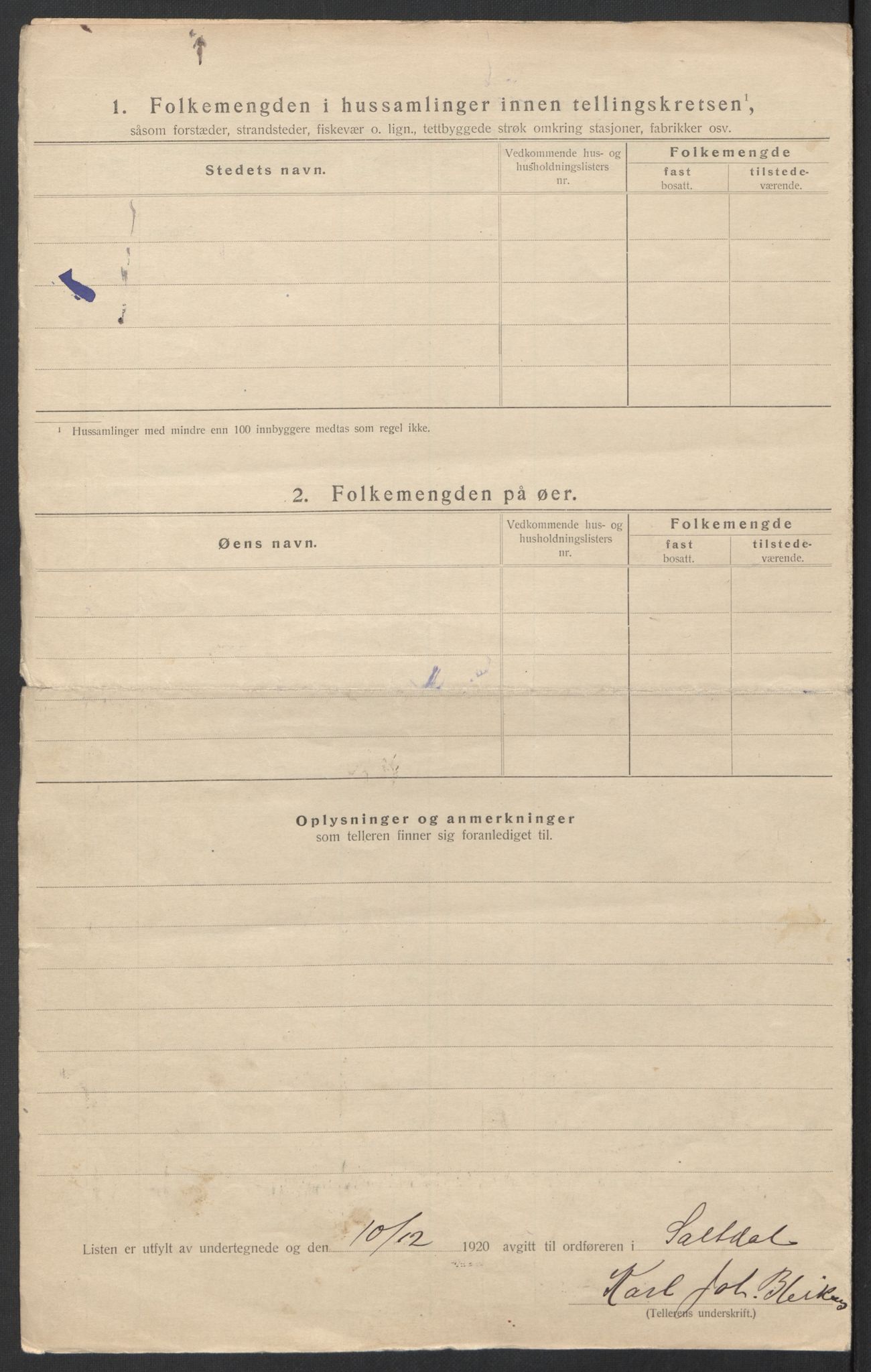 SAT, 1920 census for Saltdal, 1920, p. 52