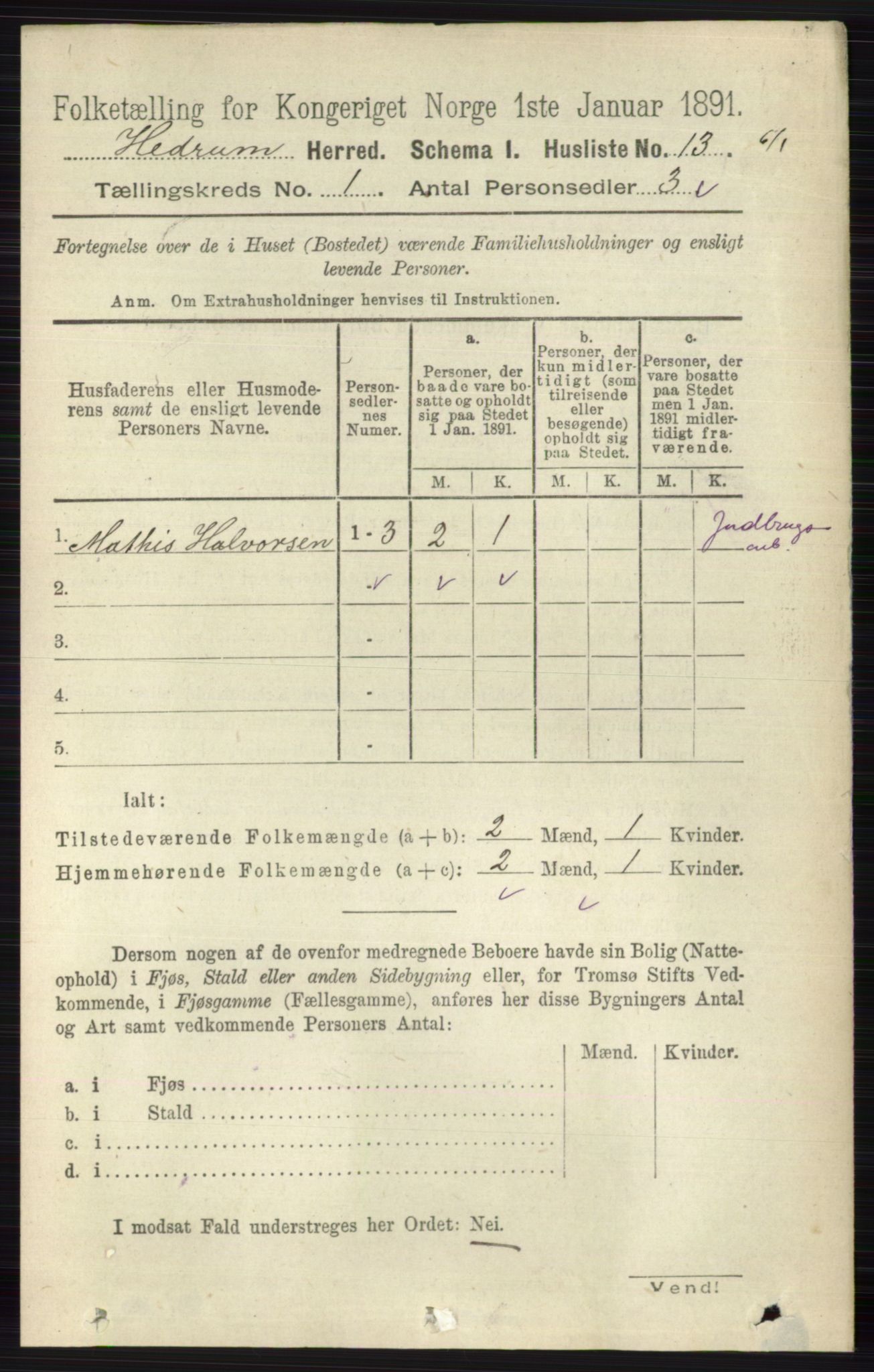 RA, 1891 census for 0727 Hedrum, 1891, p. 41