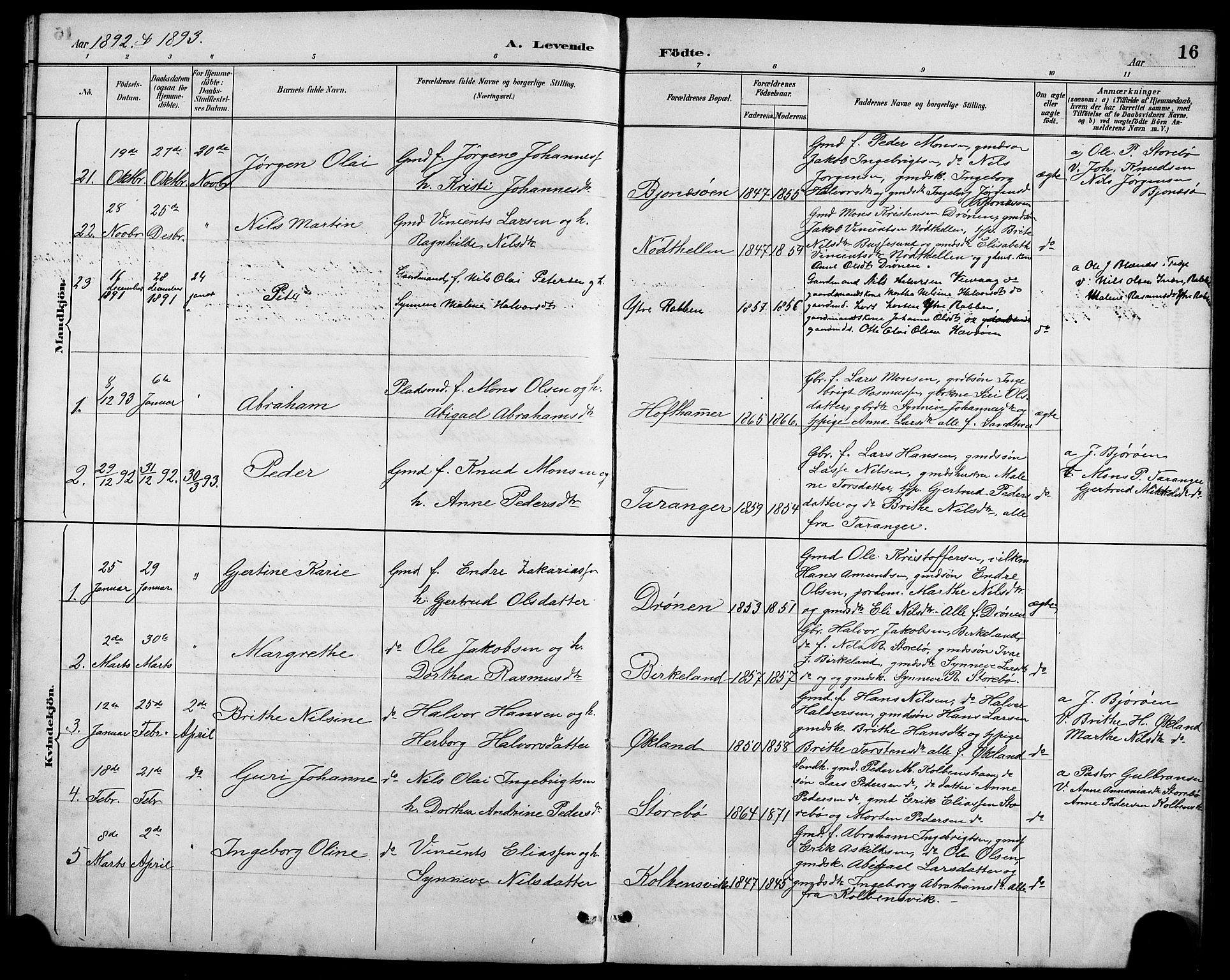 Austevoll Sokneprestembete, SAB/A-74201/H/Hab: Parish register (copy) no. A 3, 1889-1900, p. 16