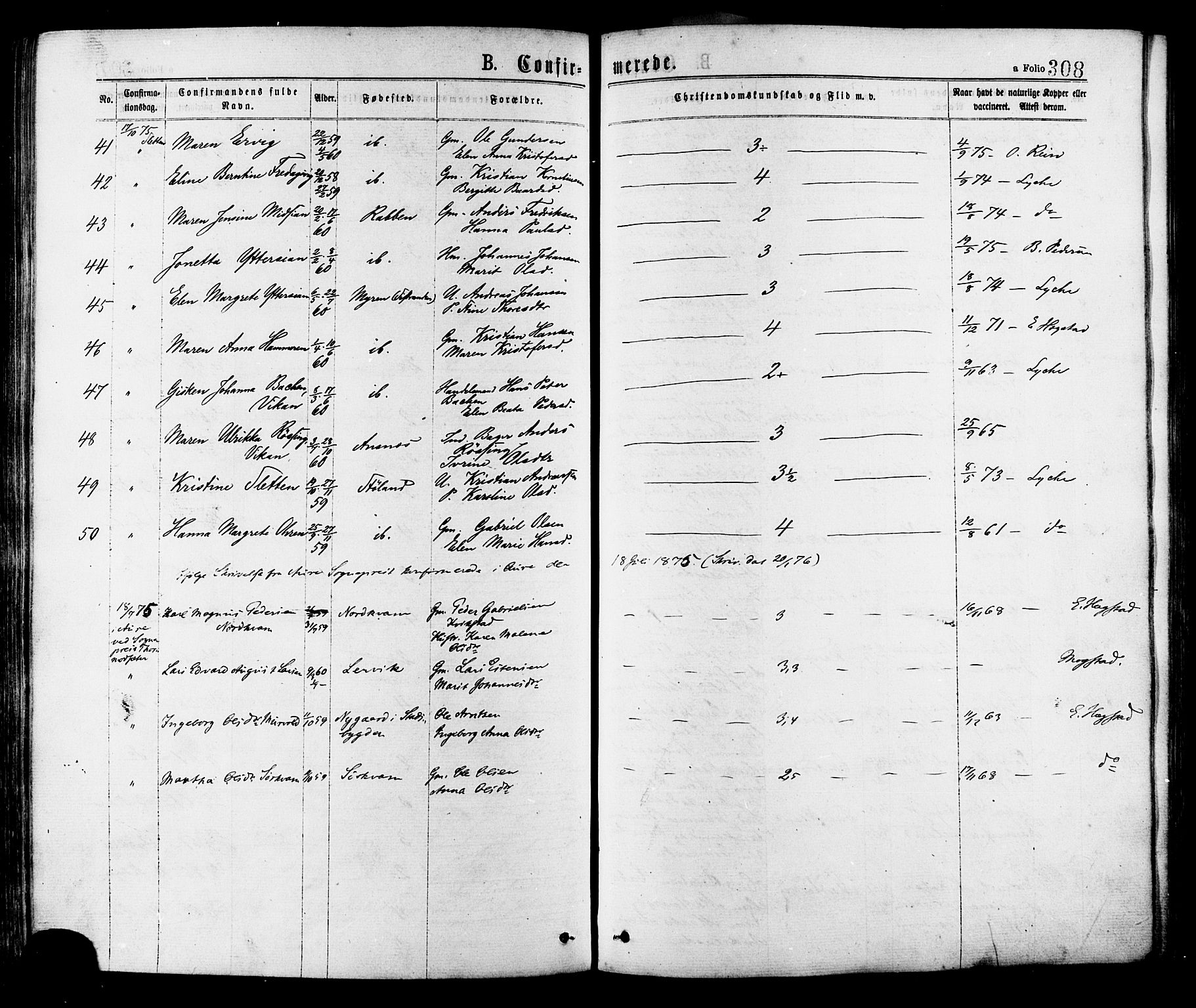 Ministerialprotokoller, klokkerbøker og fødselsregistre - Sør-Trøndelag, AV/SAT-A-1456/634/L0532: Parish register (official) no. 634A08, 1871-1881, p. 308