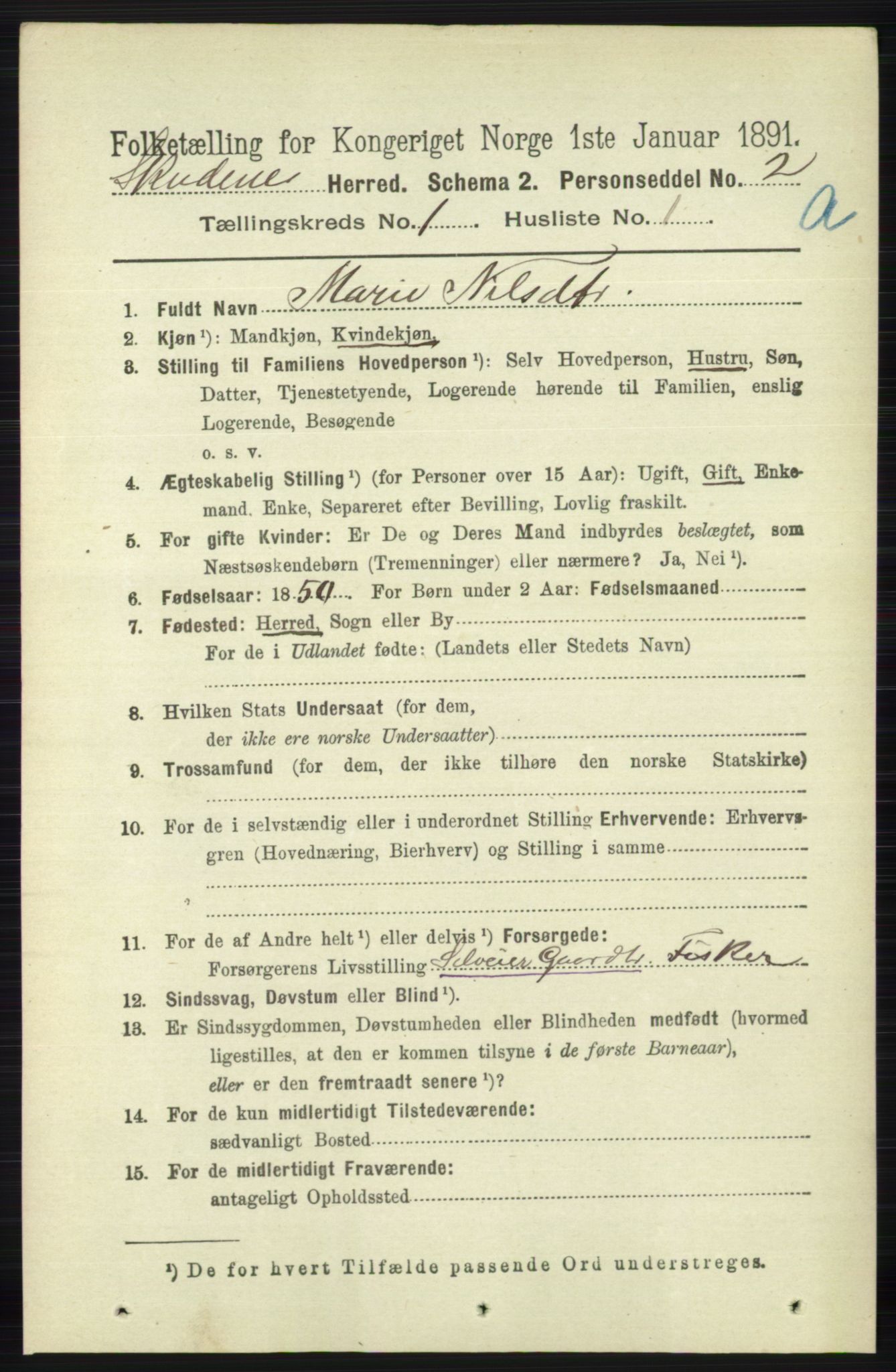 RA, 1891 census for 1150 Skudenes, 1891, p. 110