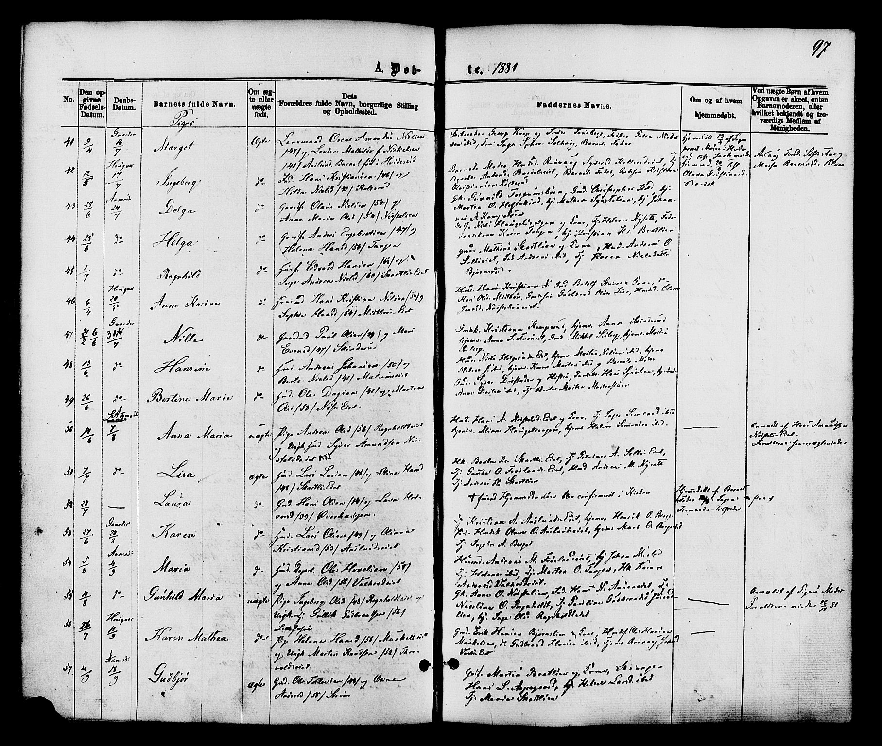 Nordre Land prestekontor, AV/SAH-PREST-124/H/Ha/Haa/L0002: Parish register (official) no. 2, 1872-1881, p. 97