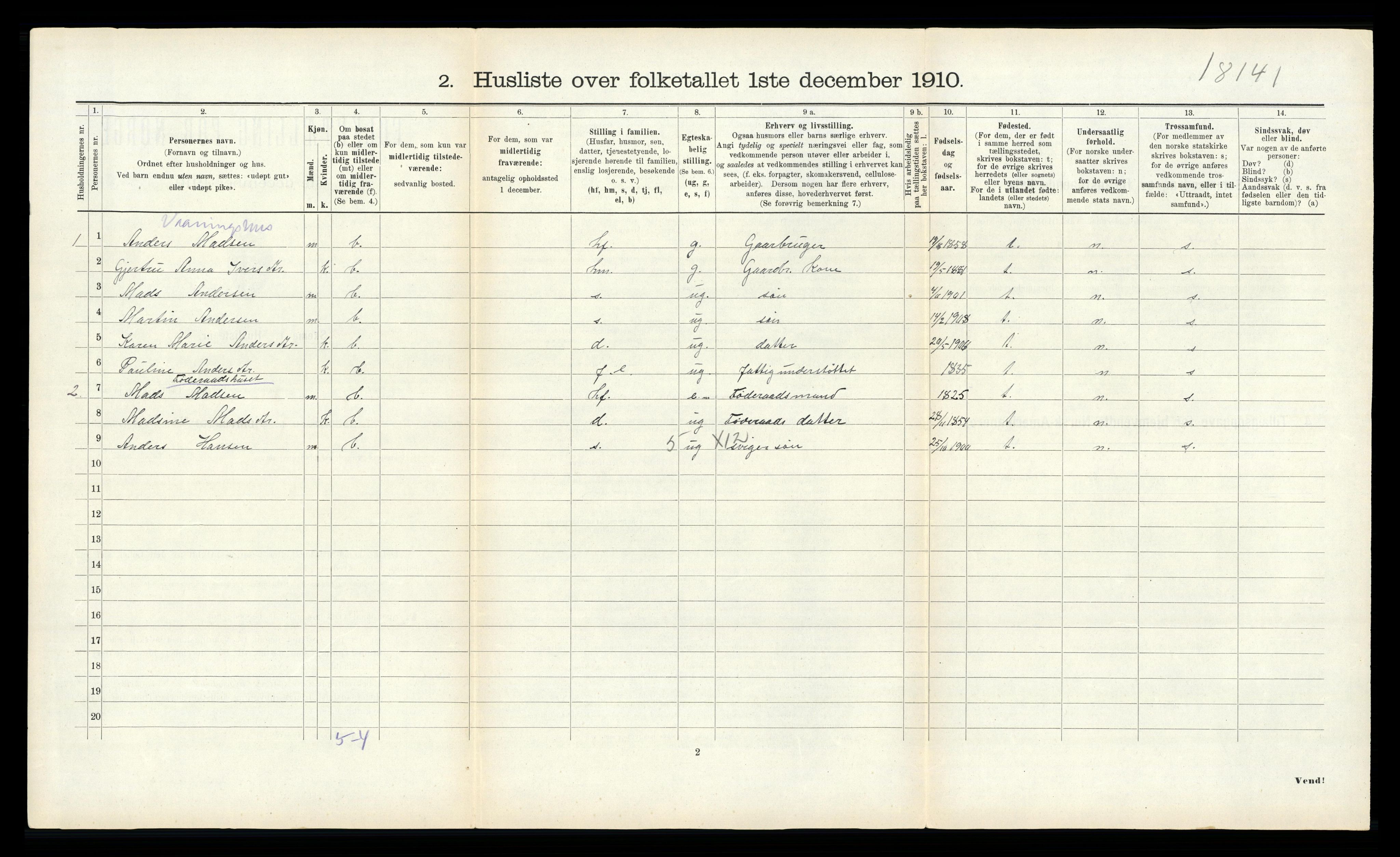 RA, 1910 census for Aukra, 1910, p. 445